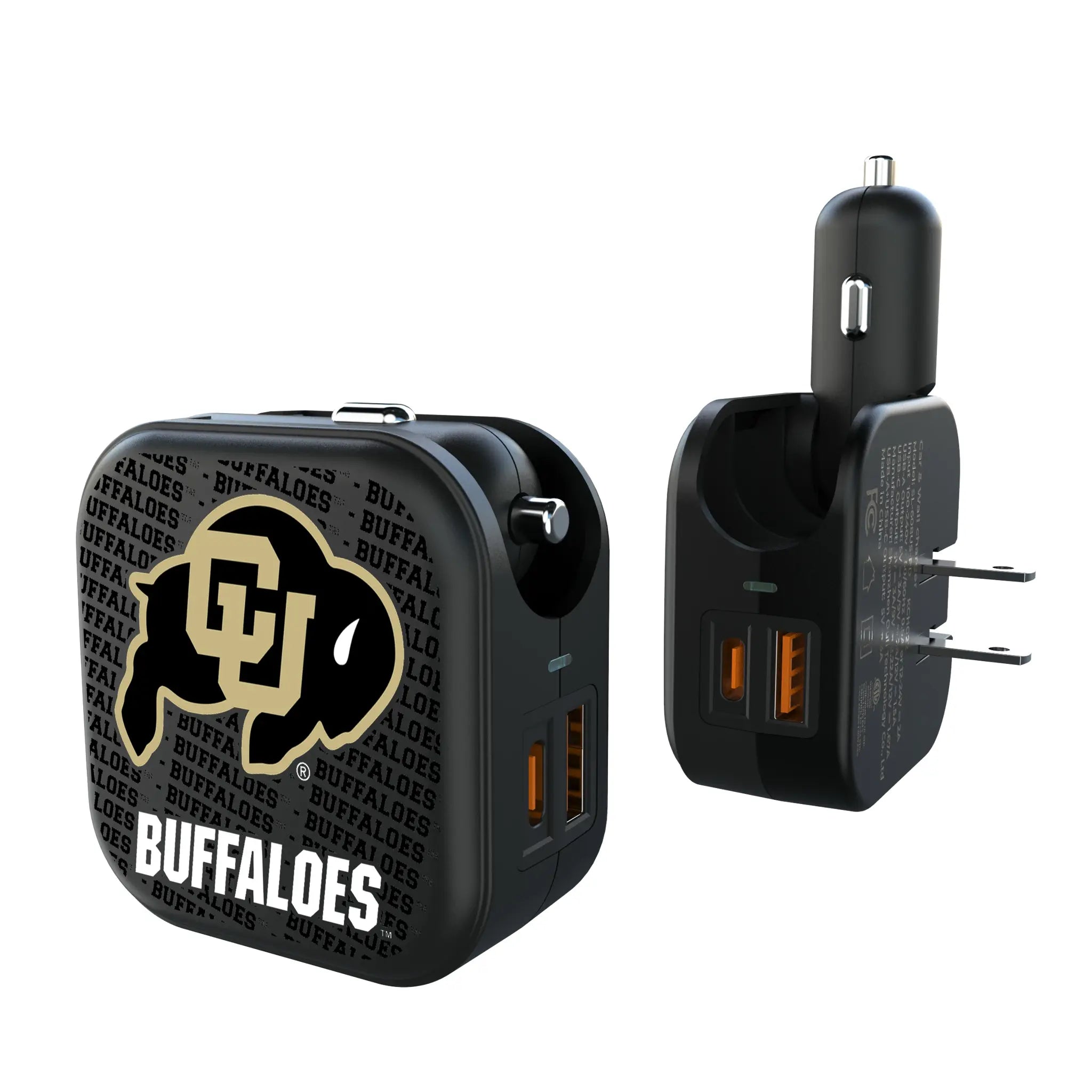 University of Colorado Buffaloes Text Backdrop 2 in 1 USB A/C Charger