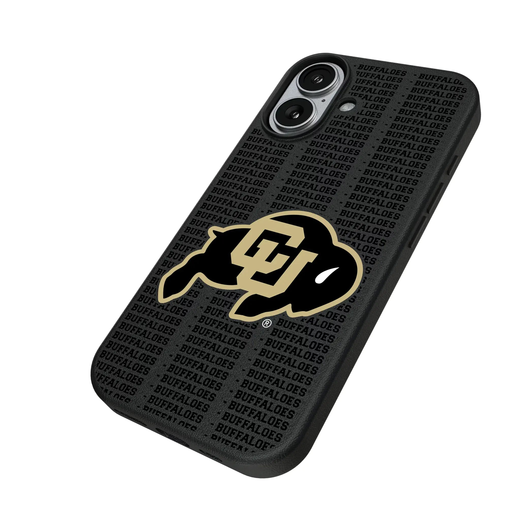 University of Colorado Buffaloes Text Backdrop iPhone MagSafe Compatible Phone Case for Apple iPhone - Isometric View#Device_iPhone 17