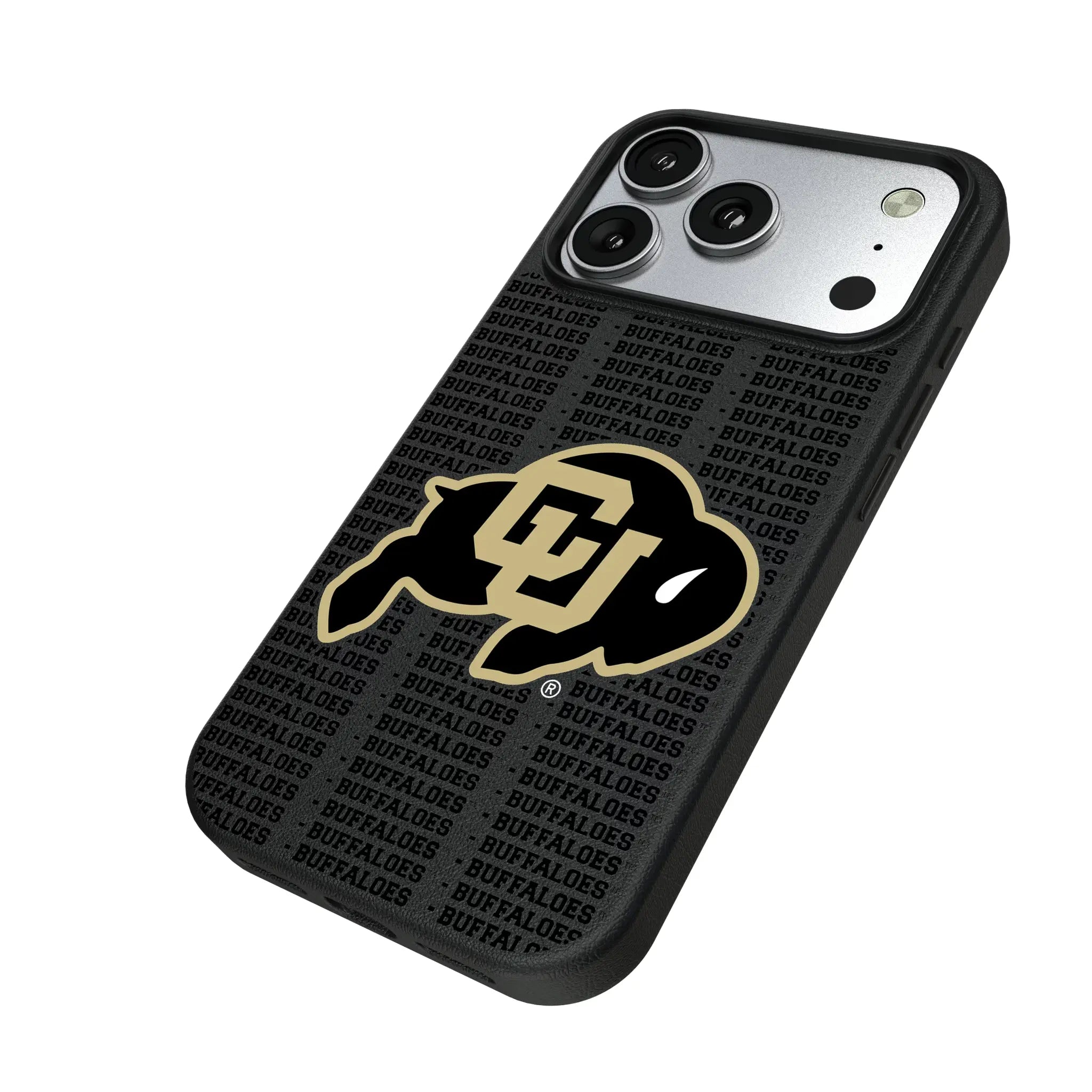 University of Colorado Buffaloes Text Backdrop iPhone MagSafe Compatible Phone Case for Apple iPhone - Isometric View#Device_iPhone 17 Pro