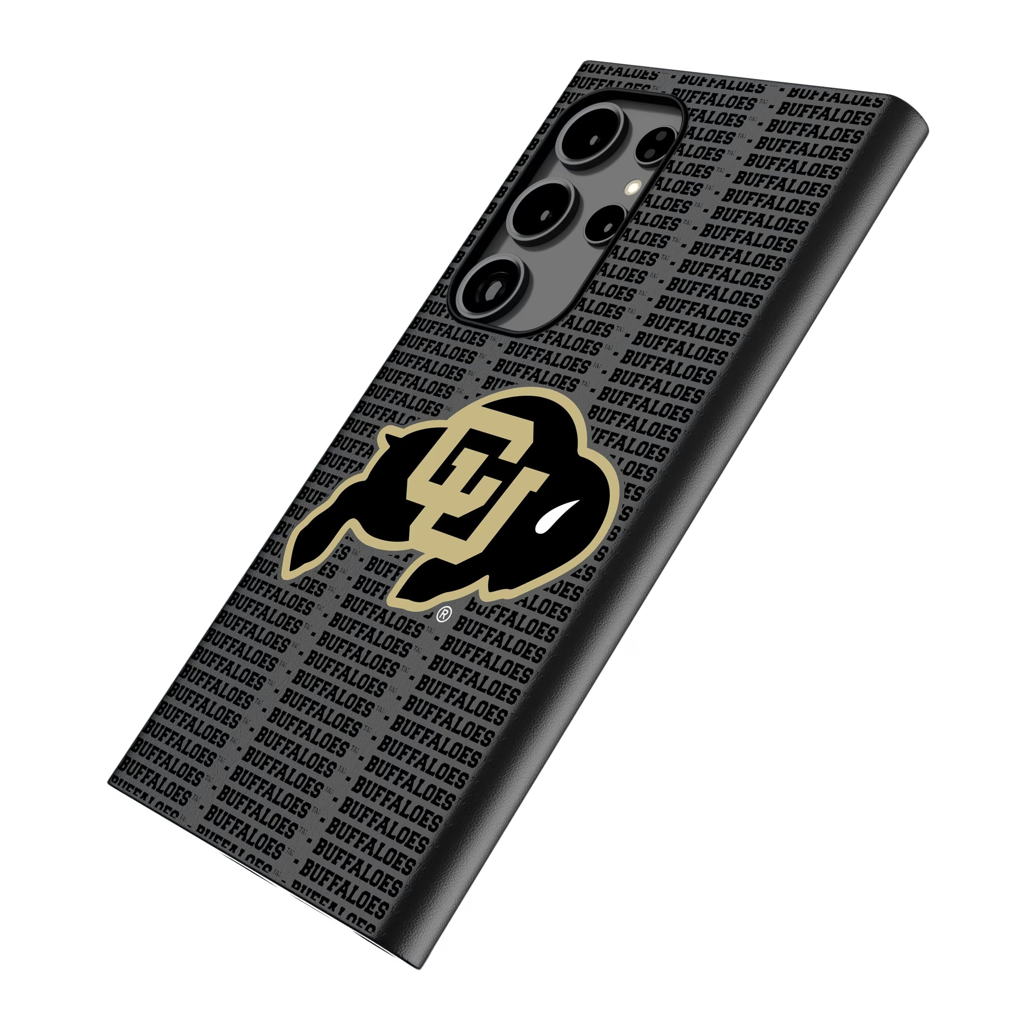 University of Colorado Buffaloes Text Backdrop Galaxy MagSafe Compatible Phone Case for Samsung Galaxy - Isometric View