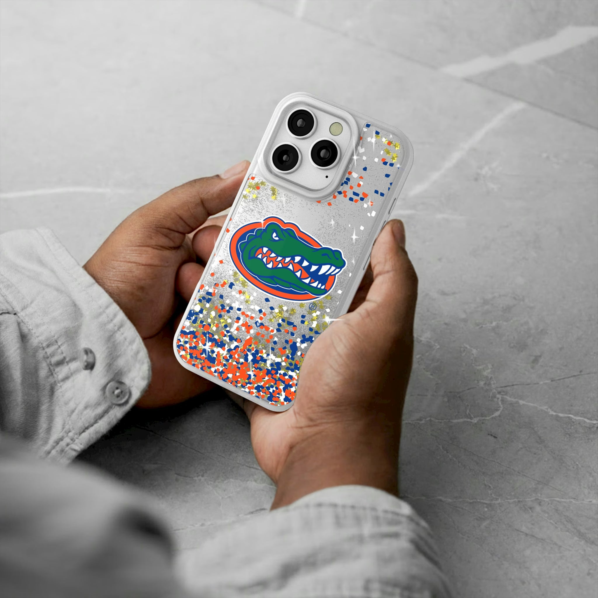 University of Florida Gators Confetti iPhone Glitter Phone Case for Apple iPhone - Lifestyle#Device_iPhone 16 Pro