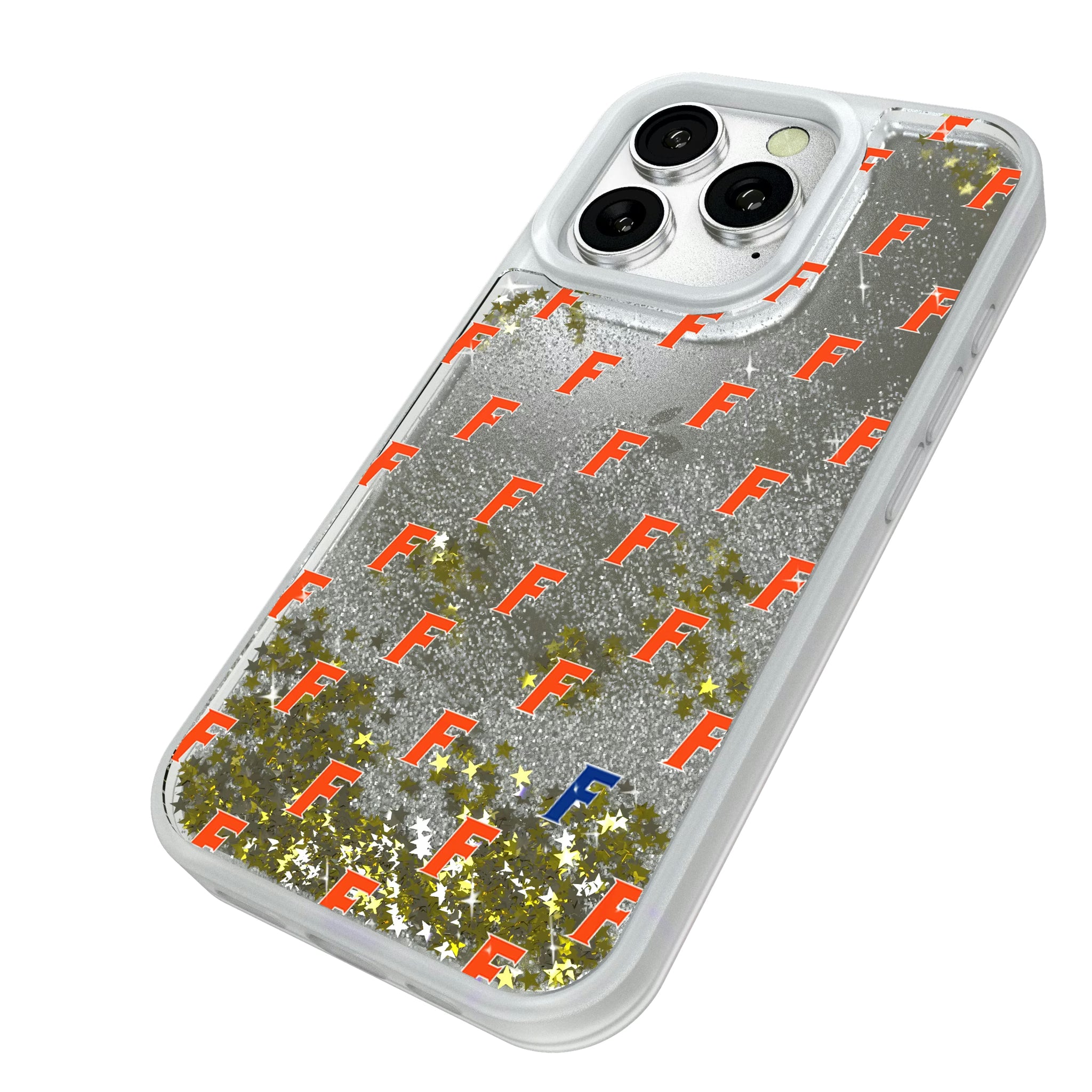 University of Florida Gators Fashion Pattern iPhone Glitter Phone Case for Apple iPhone - Isometric View#Device_iPhone 16 Pro