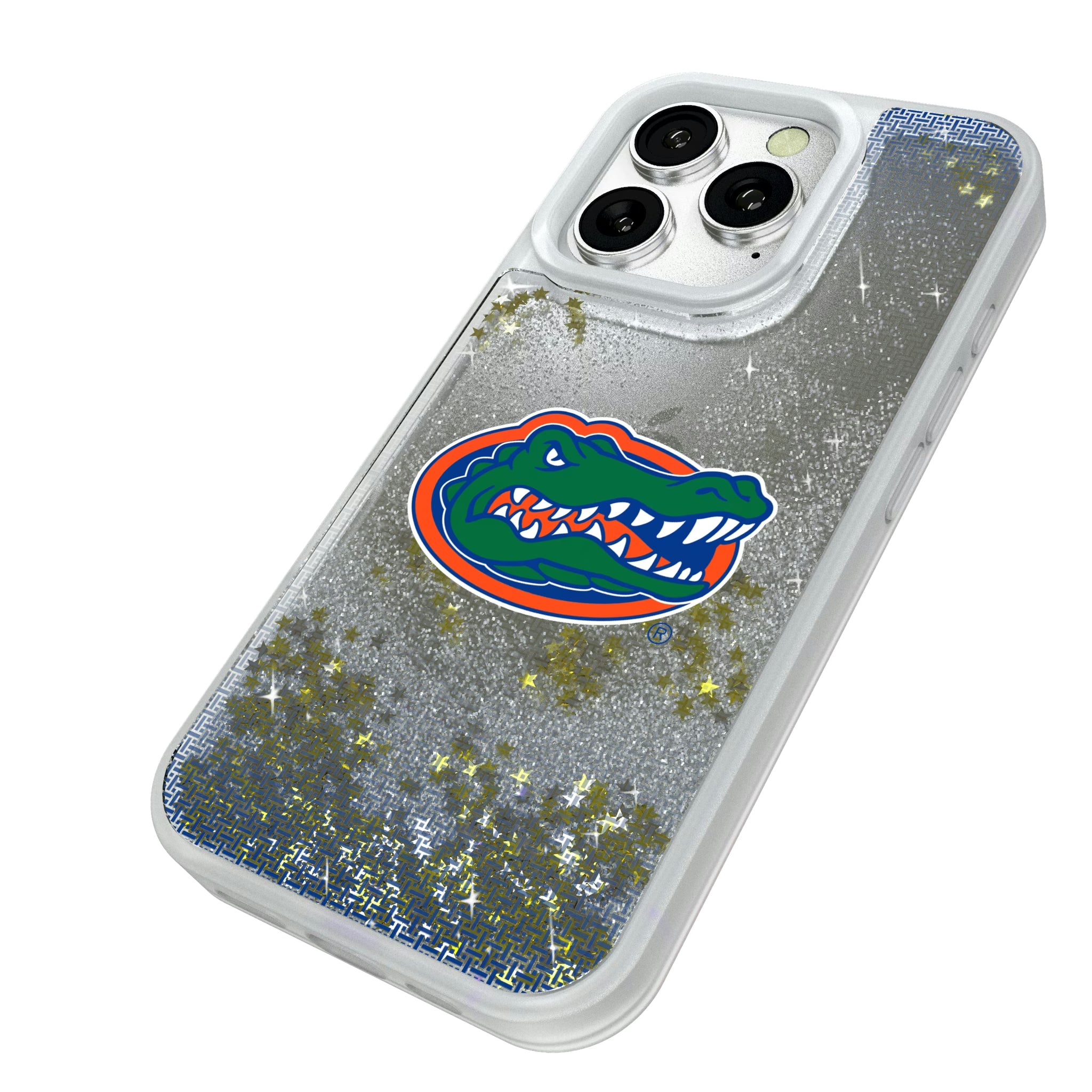 University of Florida Gators Linen iPhone Glitter Phone Case for Apple iPhone - Isometric View#Device_iPhone 16 Pro