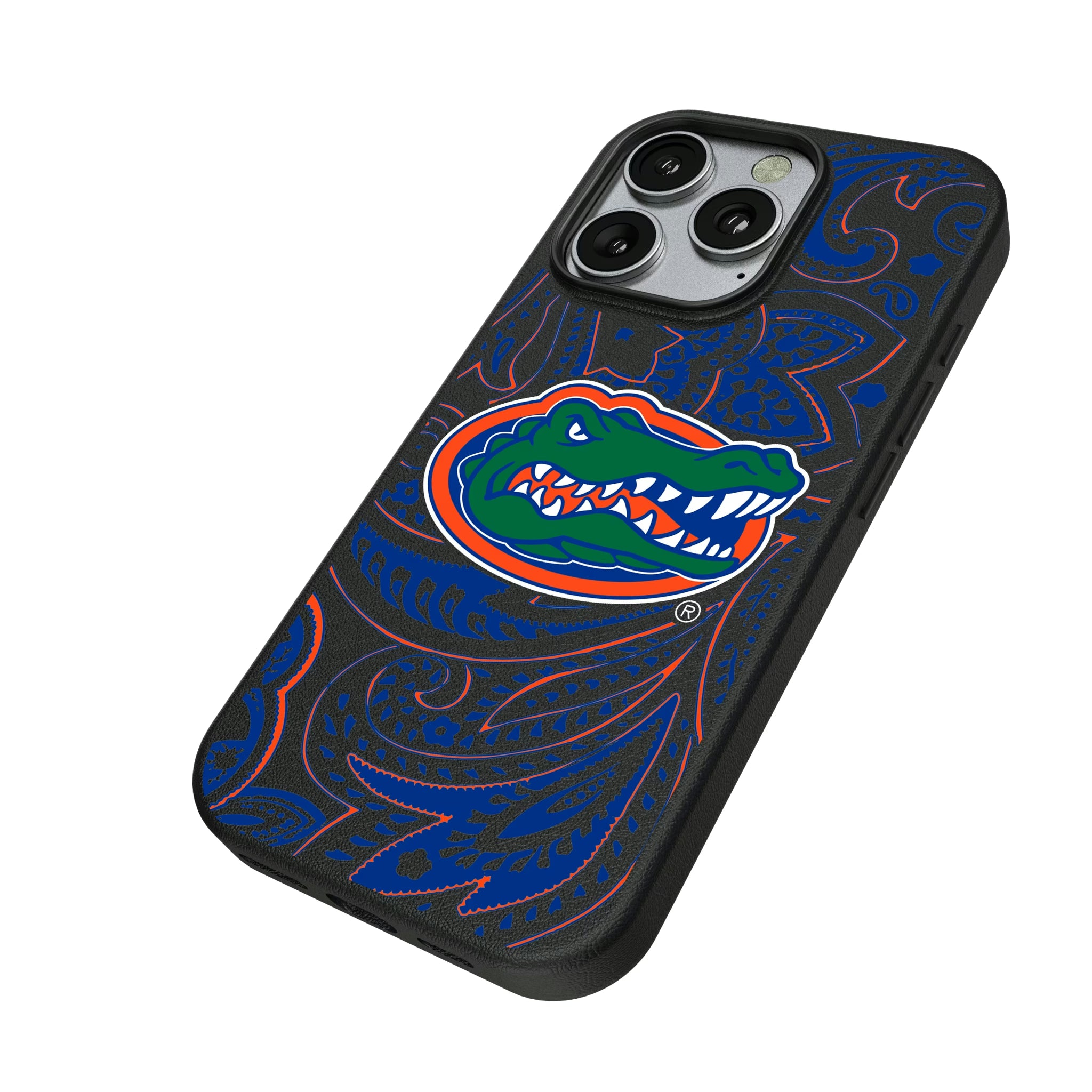 University of Florida Gators Paisley iPhone MagSafe Compatible Phone Case for Apple iPhone - Isometric View