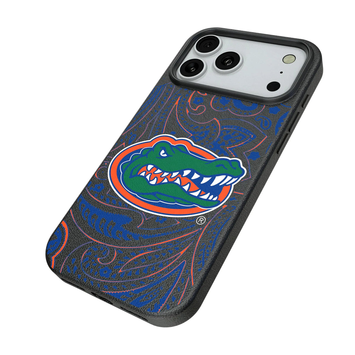 University of Florida Gators Paisley iPhone MagSafe Compatible Phone Case for Apple iPhone - Isometric View#Device_iPhone 18 Pro Max