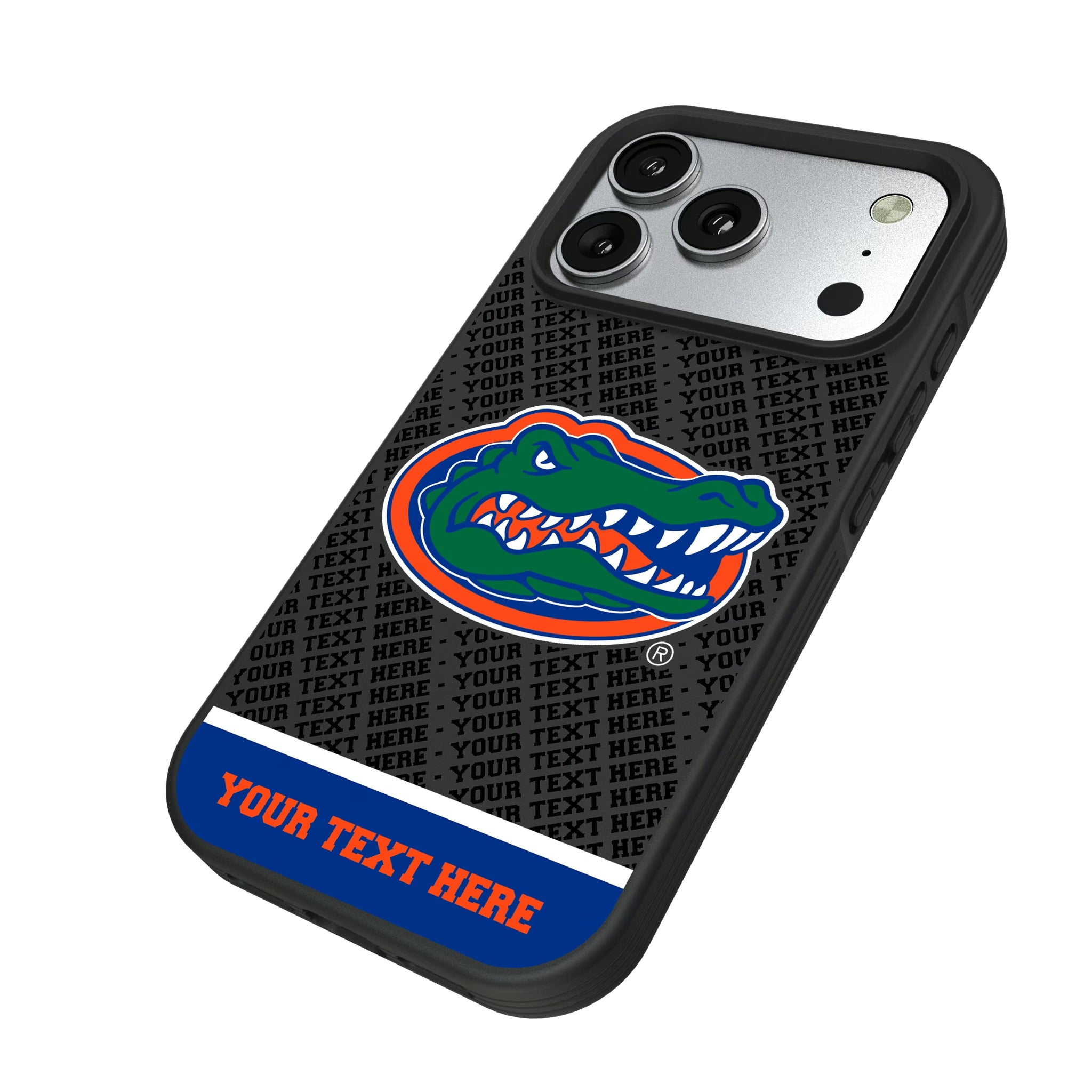 University of Florida Gators Personalized EndZone Plus iPhone Bump Phone Case for Apple iPhone - Isometric View#Device_iPhone 17 Pro