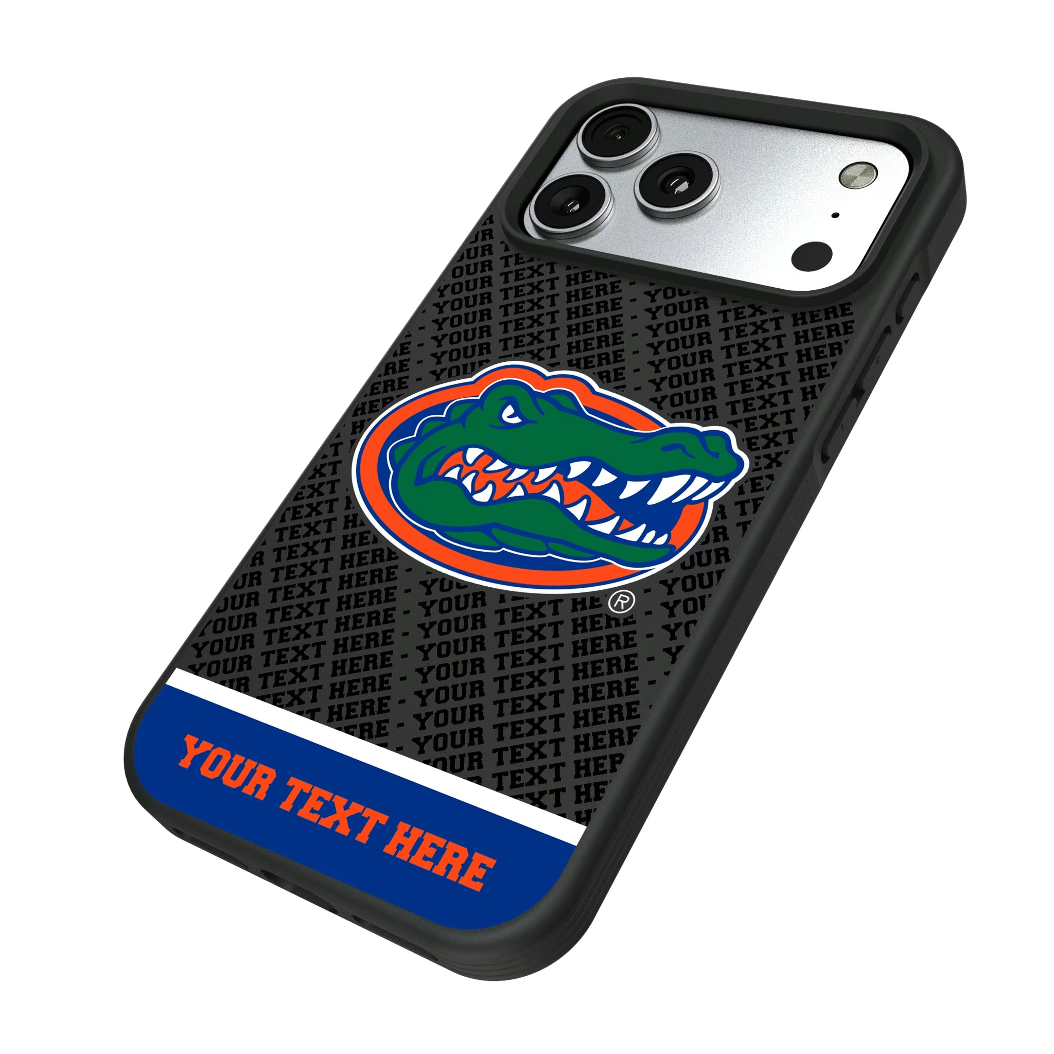 University of Florida Gators Personalized EndZone Plus iPhone Bump Phone Case for Apple iPhone - Isometric View#Device_iPhone 17 Pro Max