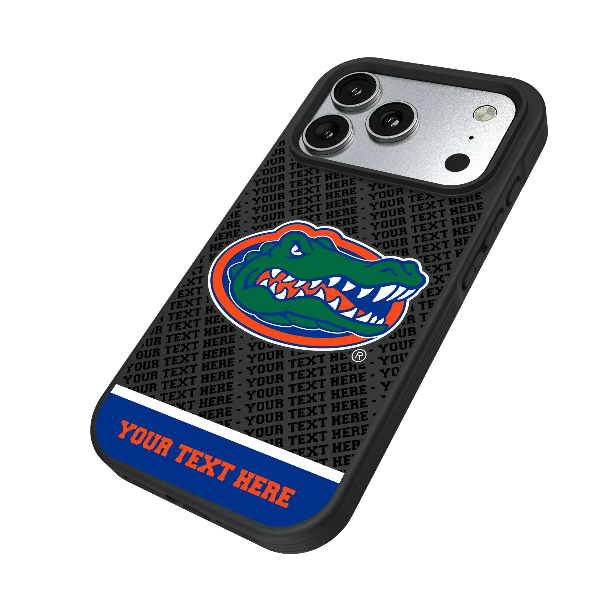 University of Florida Gators Personalized EndZone Plus iPhone Bump Phone Case for Apple iPhone - Isometric View#Device_iPhone 17 Pro