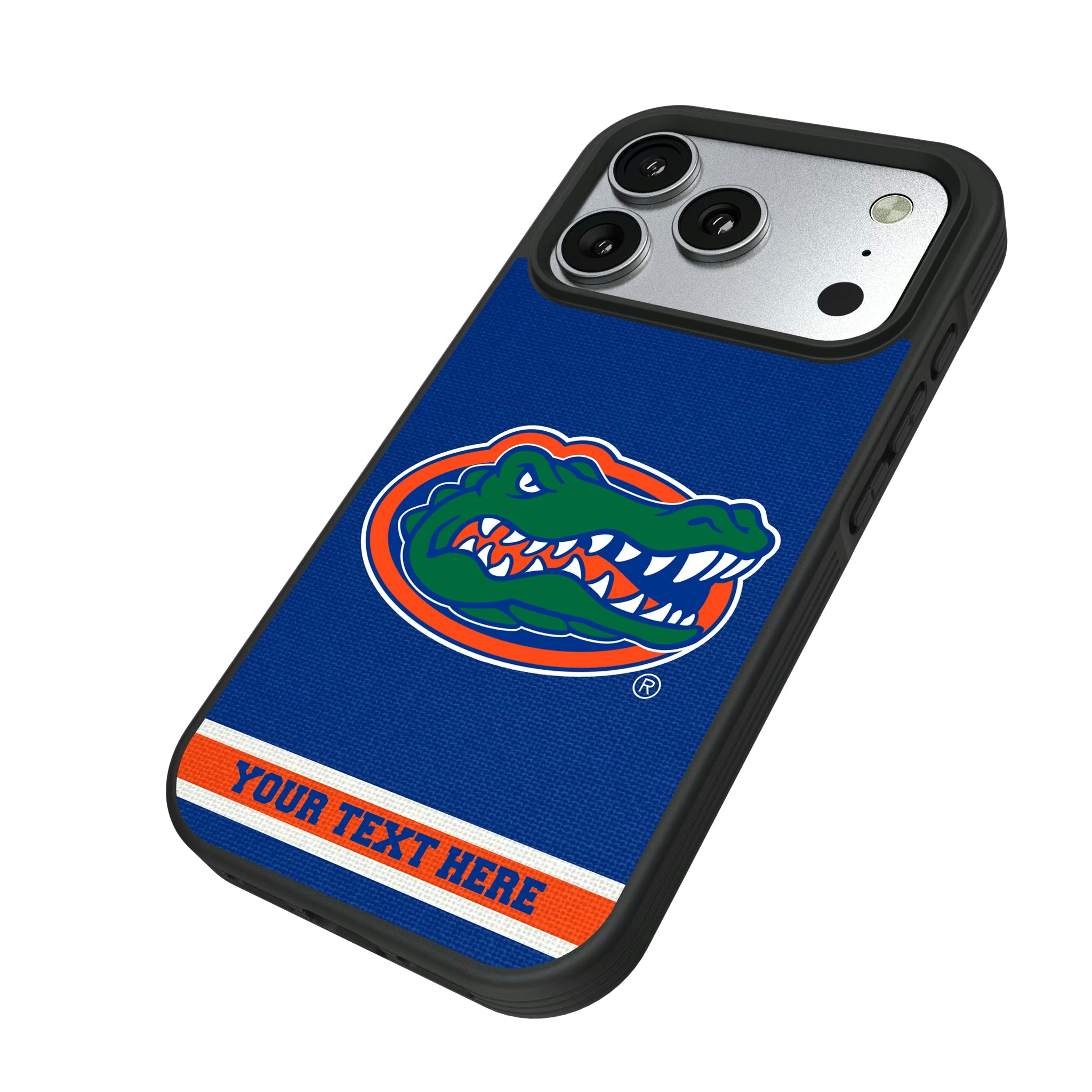 University of Florida Gators Personalized Stripe iPhone Bump Phone Case for Apple iPhone - Isometric View#Device_iPhone 17 Pro