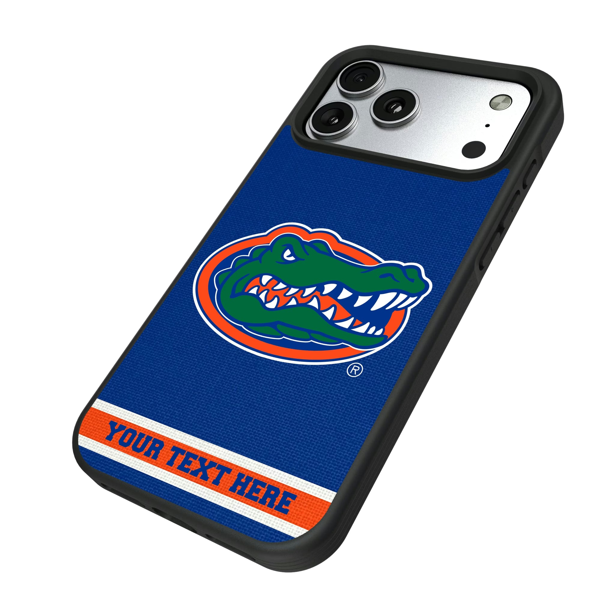 University of Florida Gators Personalized Stripe iPhone Bump Phone Case for Apple iPhone - Isometric View#Device_iPhone 17 Pro Max