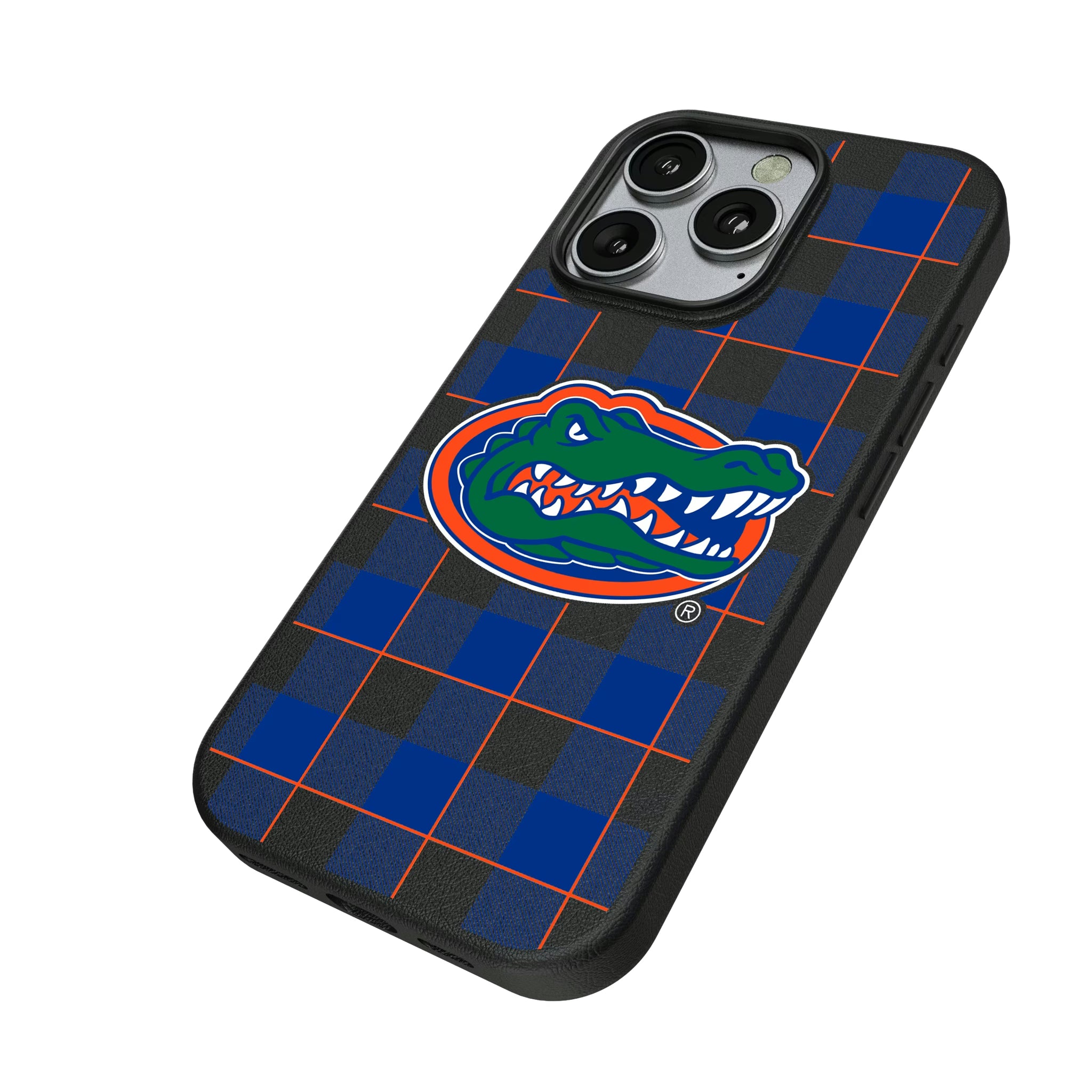 University of Florida Gators Plaid iPhone MagSafe Compatible Phone Case for Apple iPhone - Isometric View