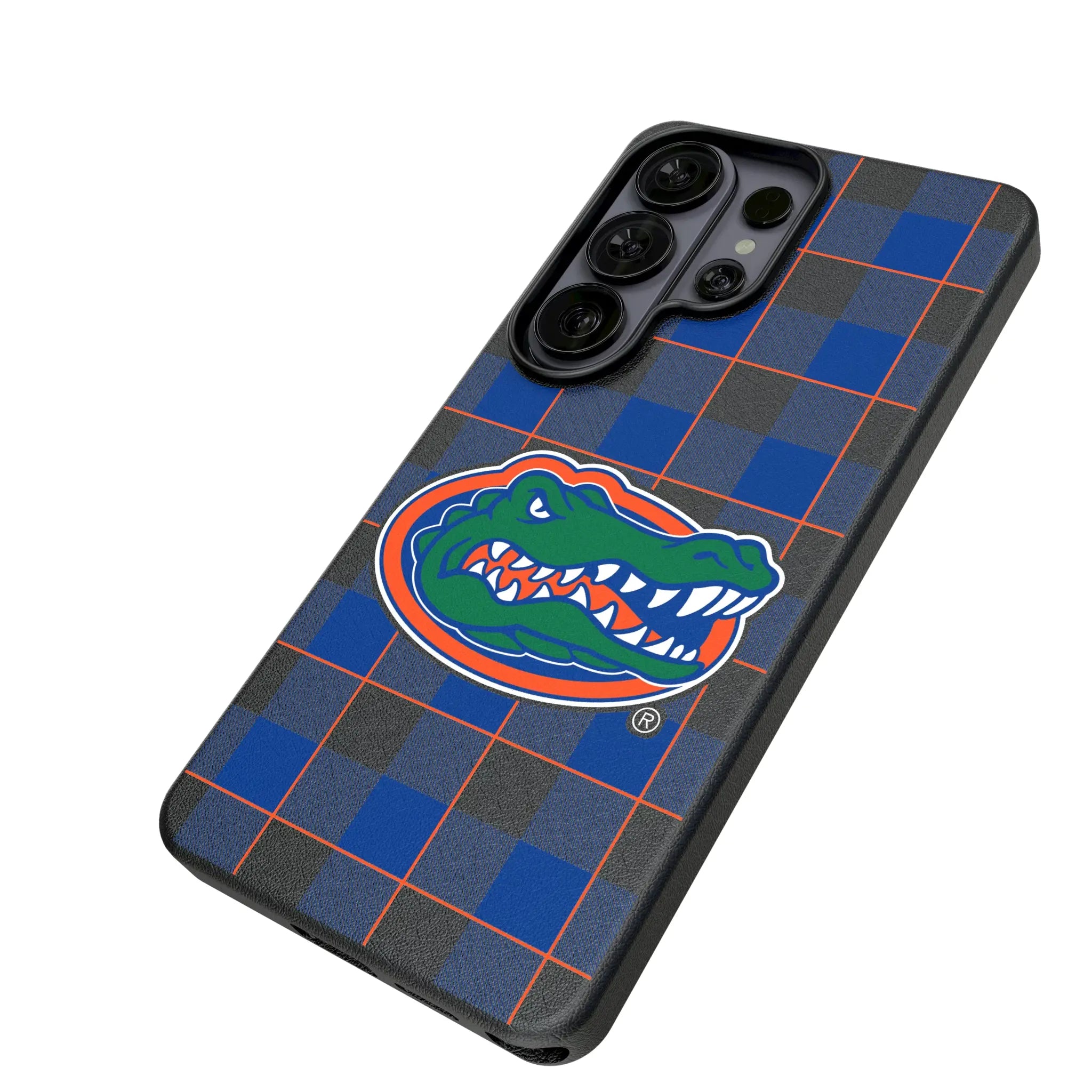 University of Florida Gators Plaid Galaxy MagSafe Compatible Phone Case for Samsung Galaxy - Isometric View#Device_Galaxy S26 Ultra
