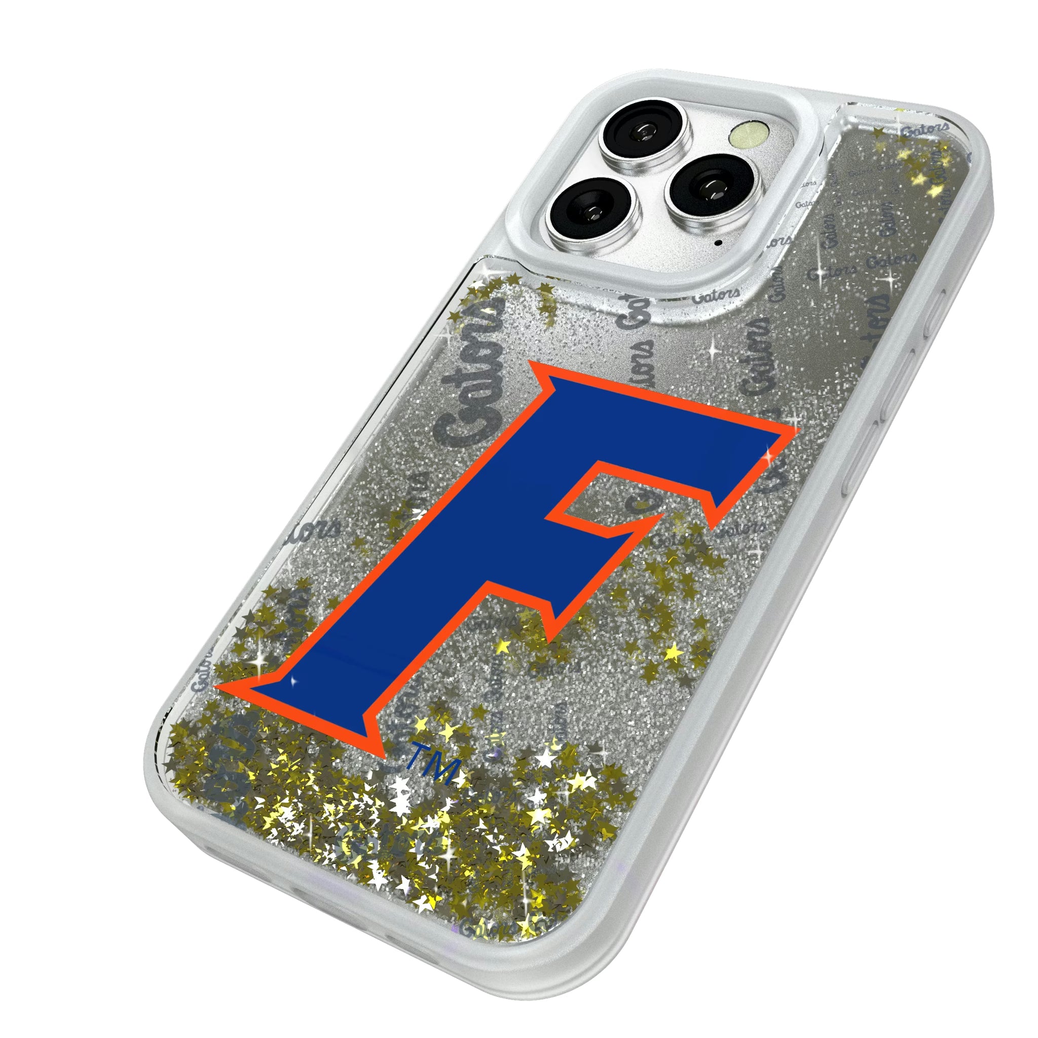 University of Florida Gators Quadtile iPhone Glitter Phone Case for Apple iPhone - Isometric View#Device_iPhone 16 Pro