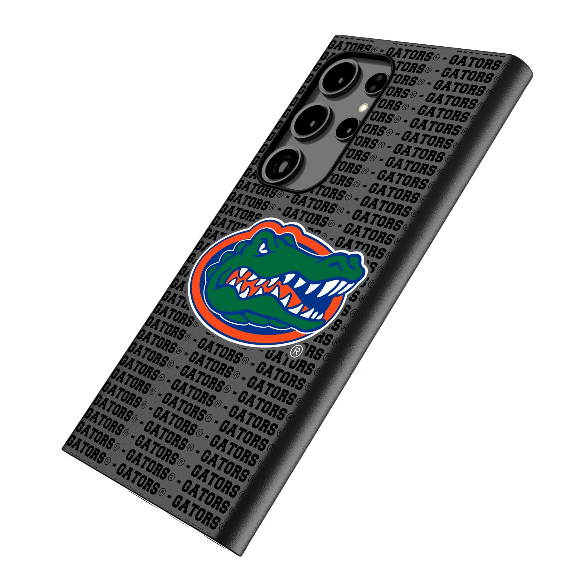 University of Florida Gators Text Backdrop Galaxy MagSafe Compatible Phone Case for Samsung Galaxy - Isometric View