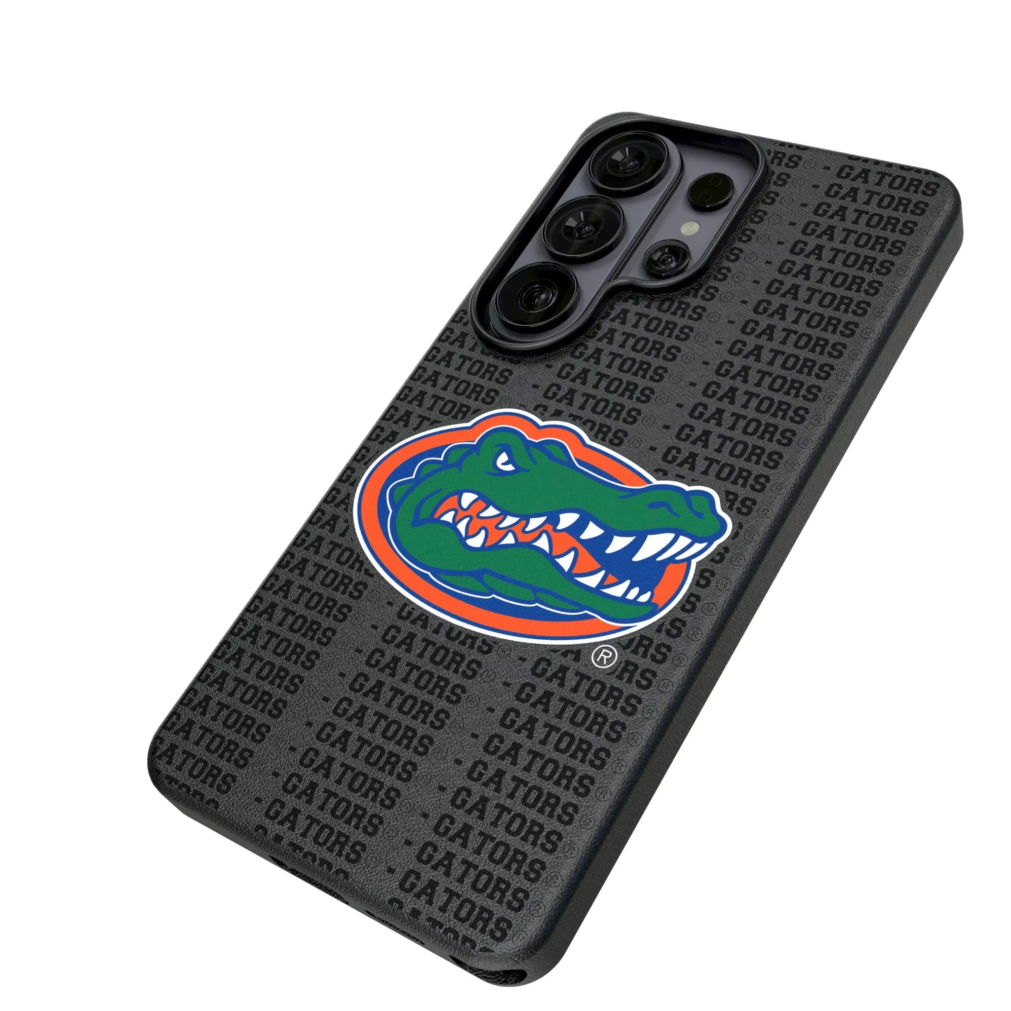 University of Florida Gators Text Backdrop Galaxy MagSafe Compatible Phone Case for Samsung Galaxy - Isometric View#Device_Galaxy S26 Ultra
