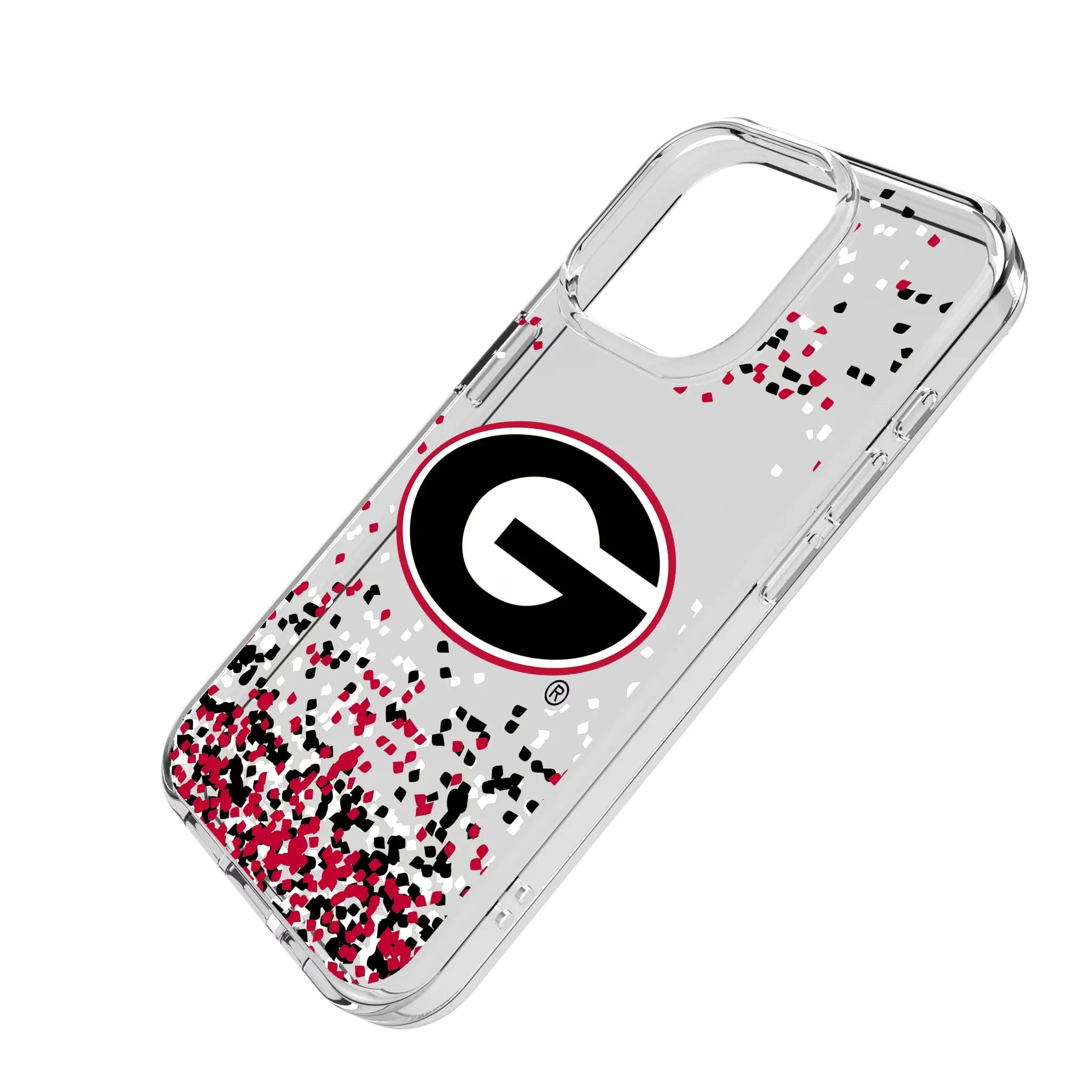 University of Georgia Bulldogs Confetti iPhone Clear Phone Case for Apple iPhone - Isometric View