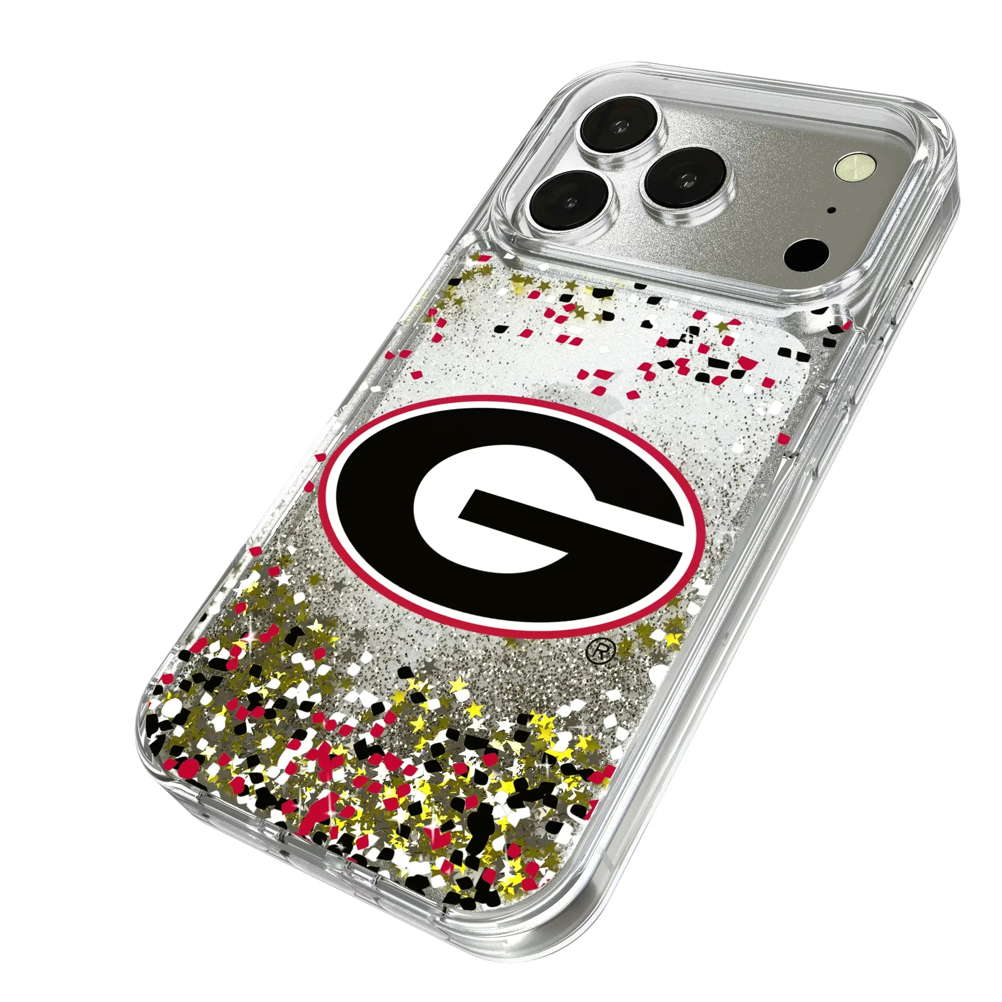 University of Georgia Bulldogs Confetti iPhone Glitter Phone Case for Apple iPhone - Isometric View