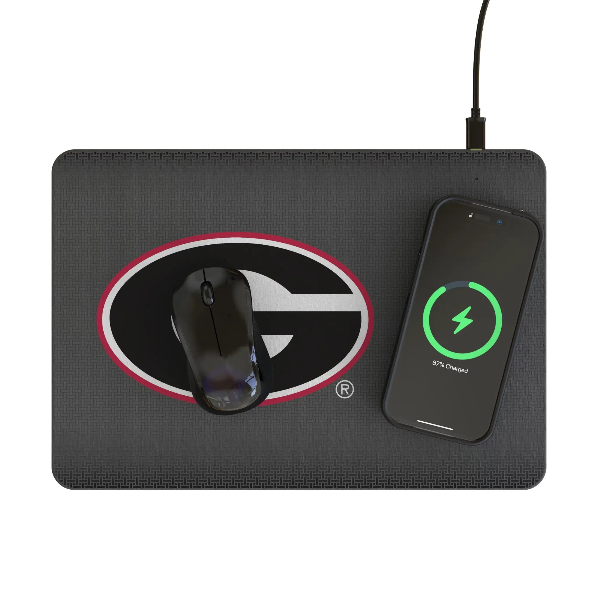University of Georgia Bulldogs Linen 15-Watt Wireless Charger and Mouse Pad - Lifestyle