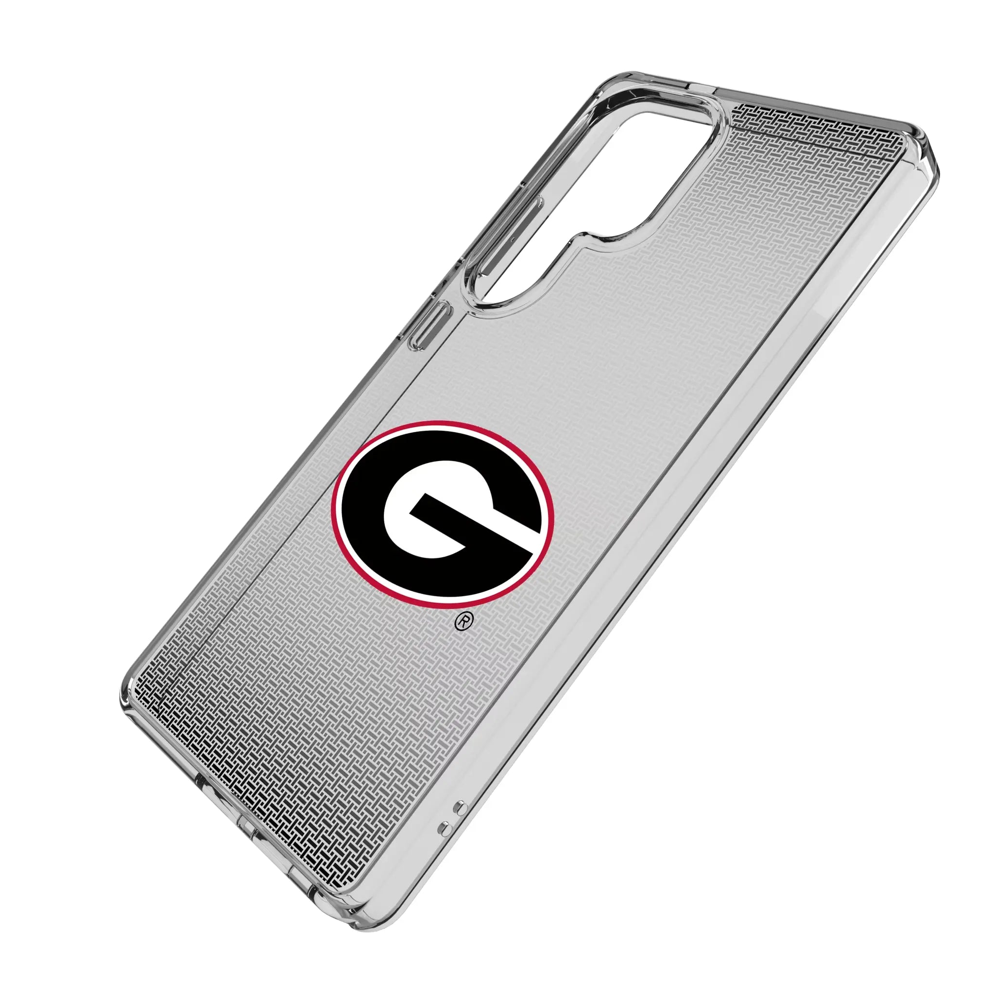 University of Georgia Bulldogs Linen Galaxy Clear Phone Case for Samsung Galaxy - Isometric View#Device_Galaxy S25 Ultra