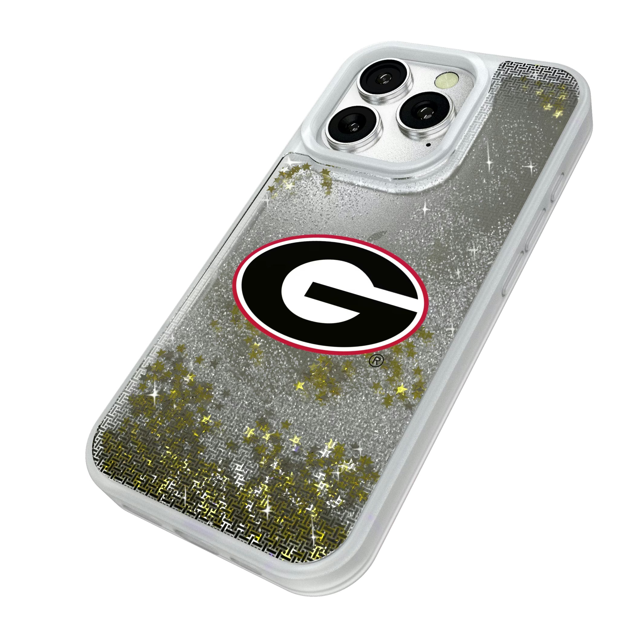 University of Georgia Bulldogs Linen iPhone Glitter Phone Case for Apple iPhone - Isometric View#Device_iPhone 16 Pro