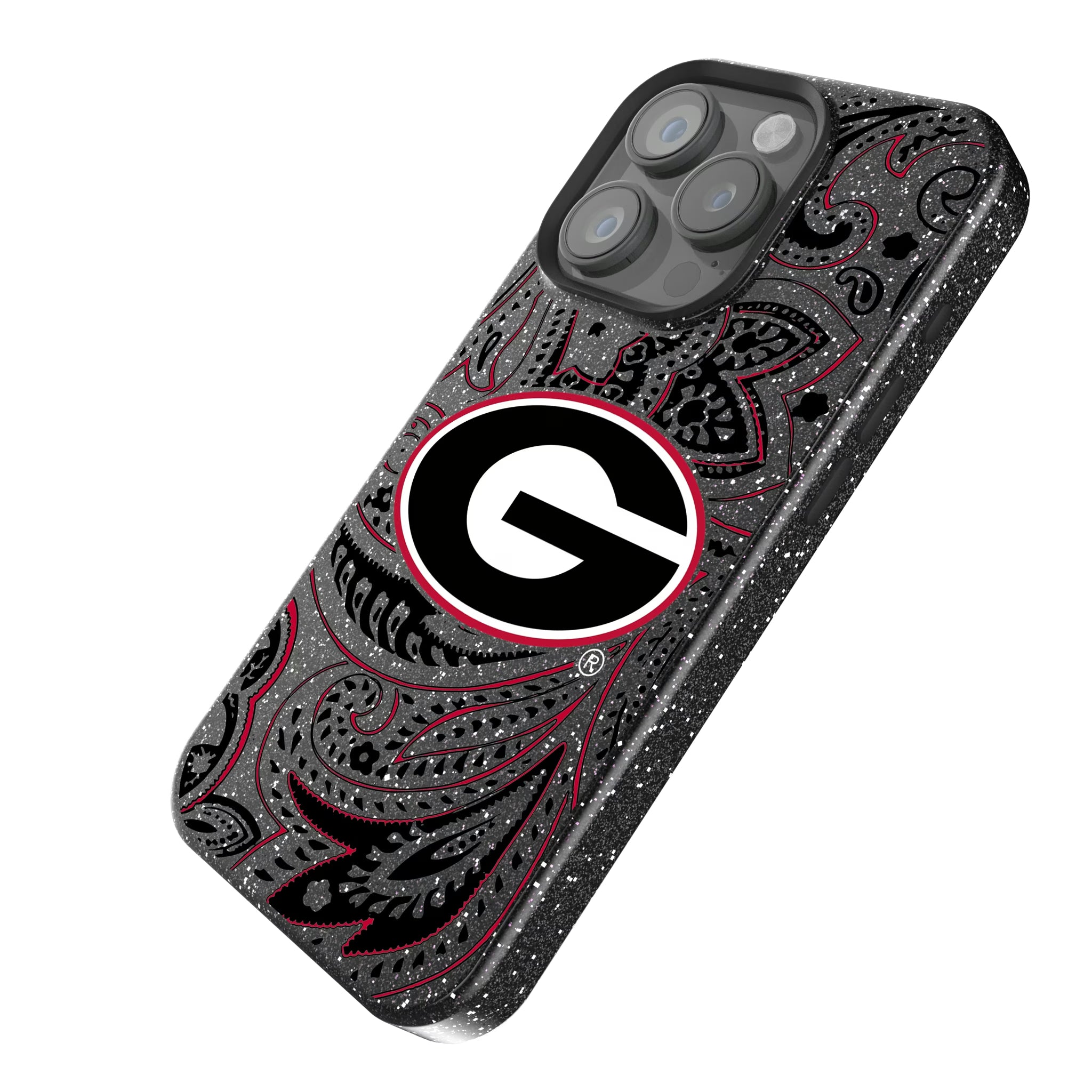 University of Georgia Bulldogs Paisley iPhone Bling Phone Case for Apple iPhone - Isometric View