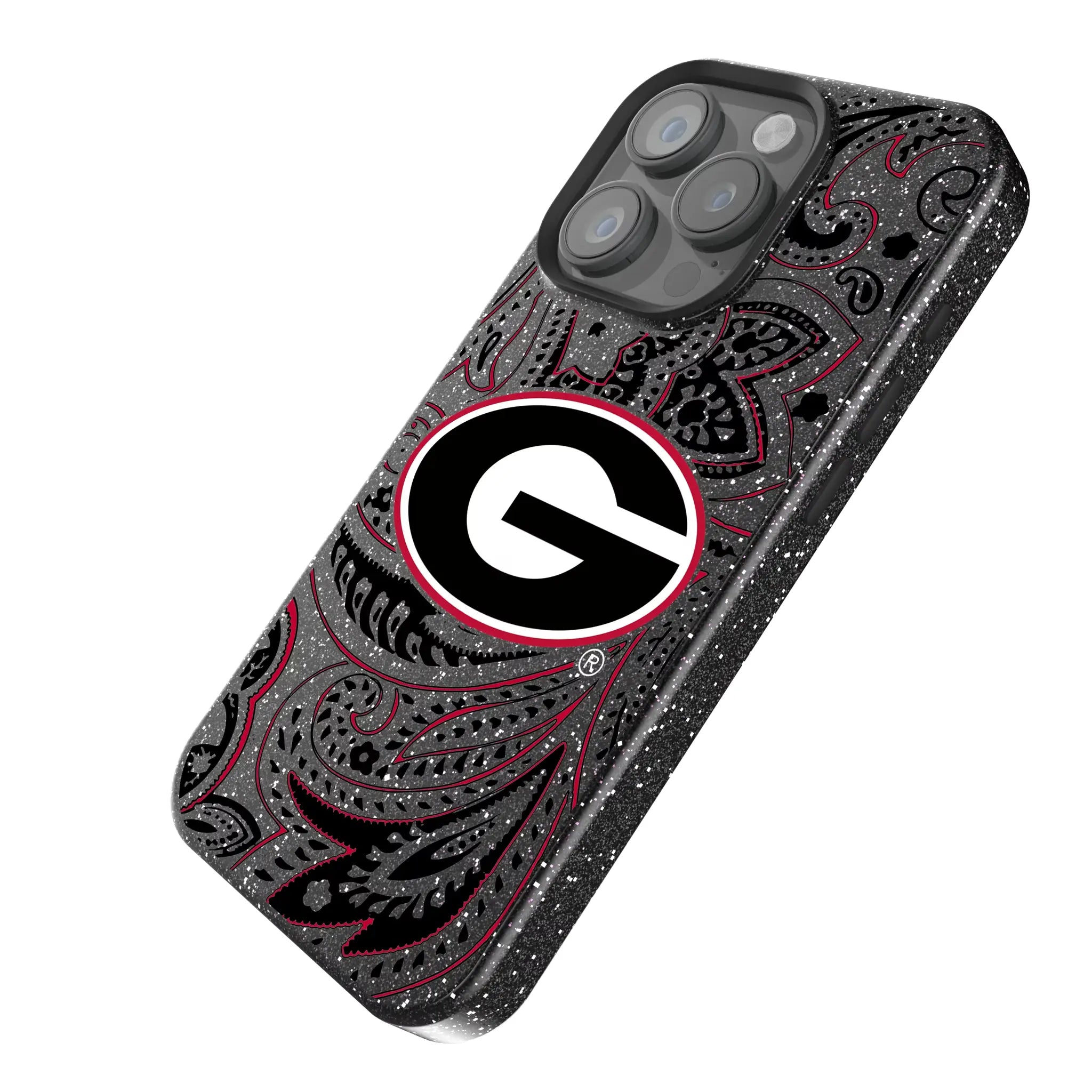 University of Georgia Bulldogs Paisley iPhone Bling Phone Case for Apple iPhone - Isometric View