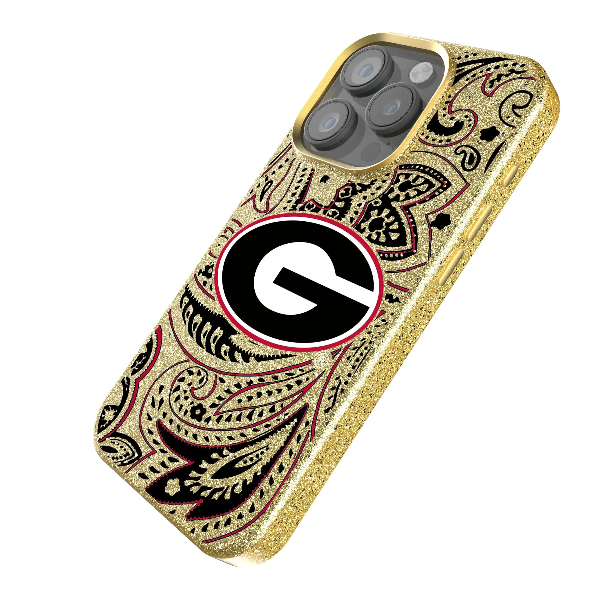 University of Georgia Bulldogs Paisley iPhone Bling Phone Case for Apple iPhone - Isometric View