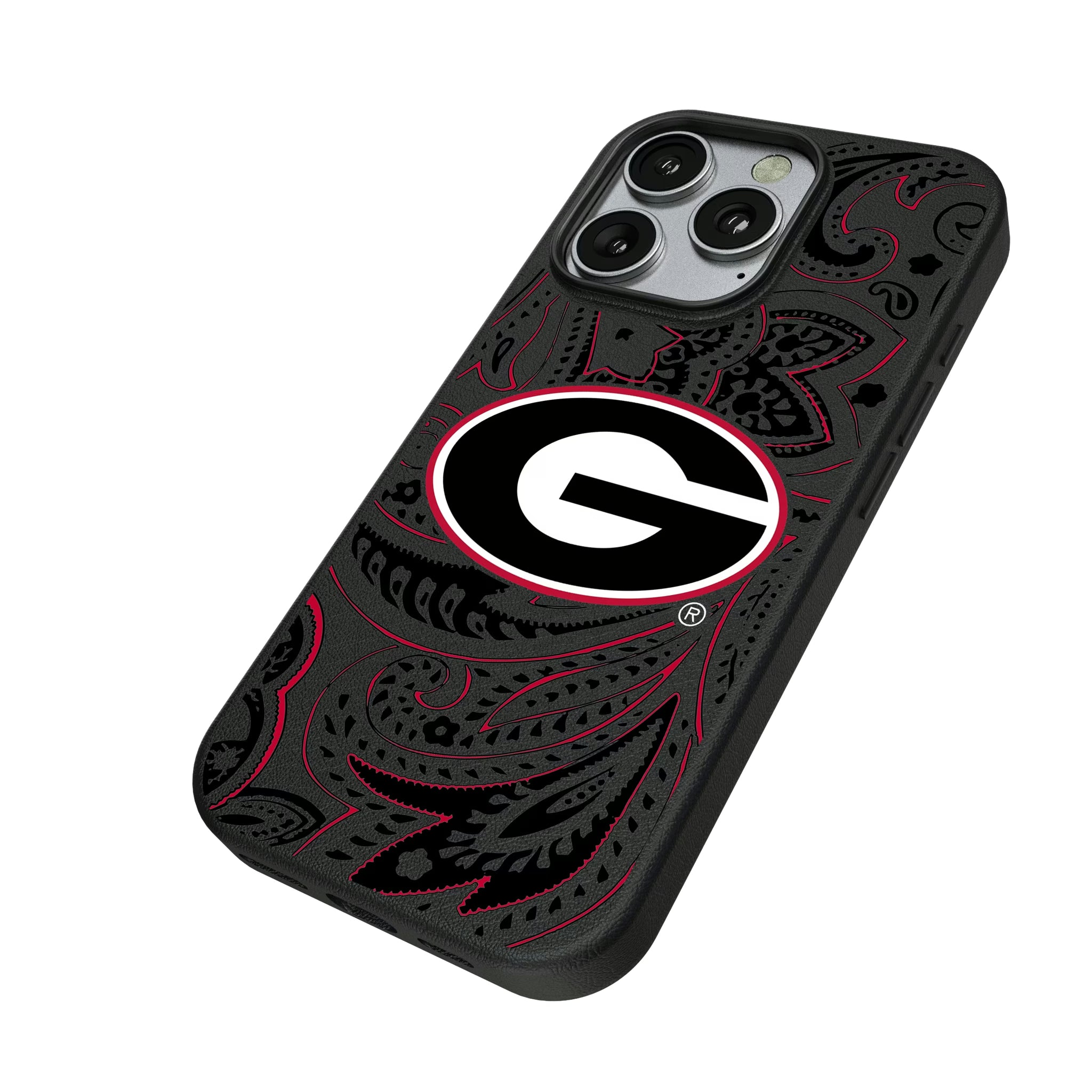University of Georgia Bulldogs Paisley iPhone MagSafe Compatible Phone Case for Apple iPhone - Isometric View