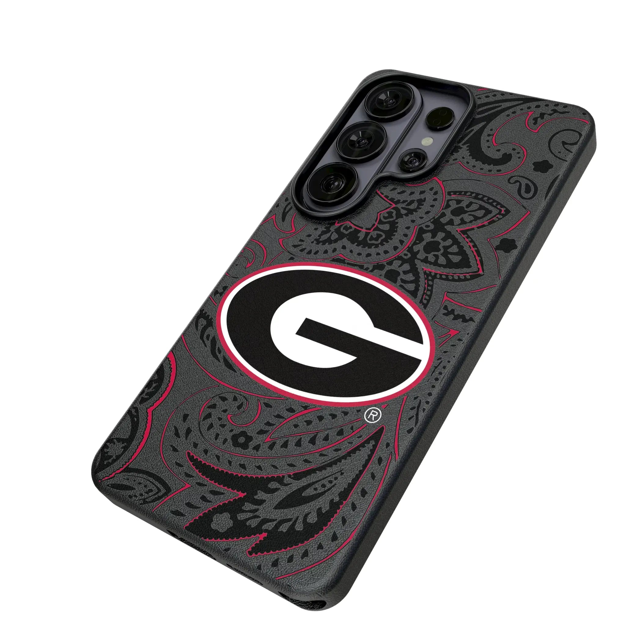 University of Georgia Bulldogs Paisley Galaxy MagSafe Compatible Phone Case for Samsung Galaxy - Isometric View#Device_Galaxy S26 Ultra