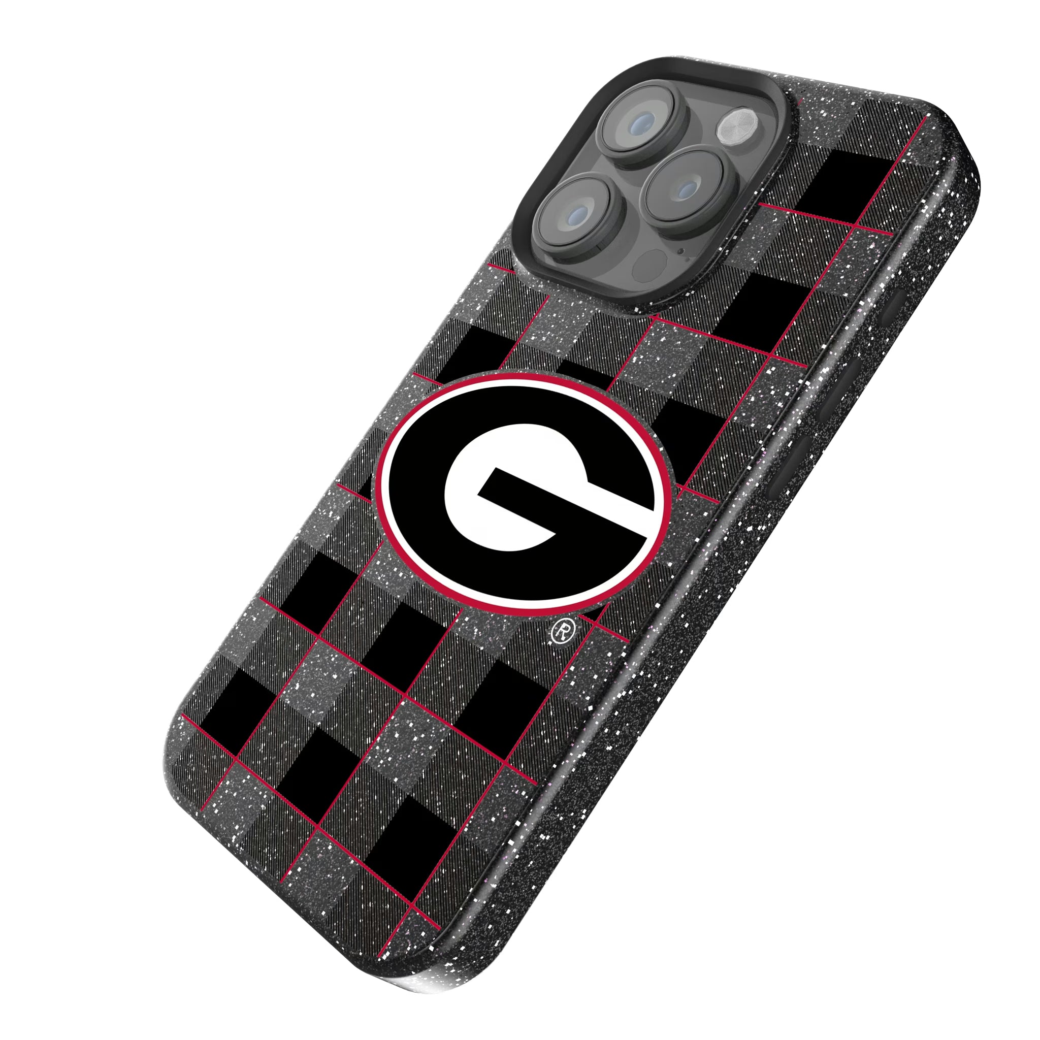 University of Georgia Bulldogs Plaid iPhone Bling Phone Case for Apple iPhone - Isometric View