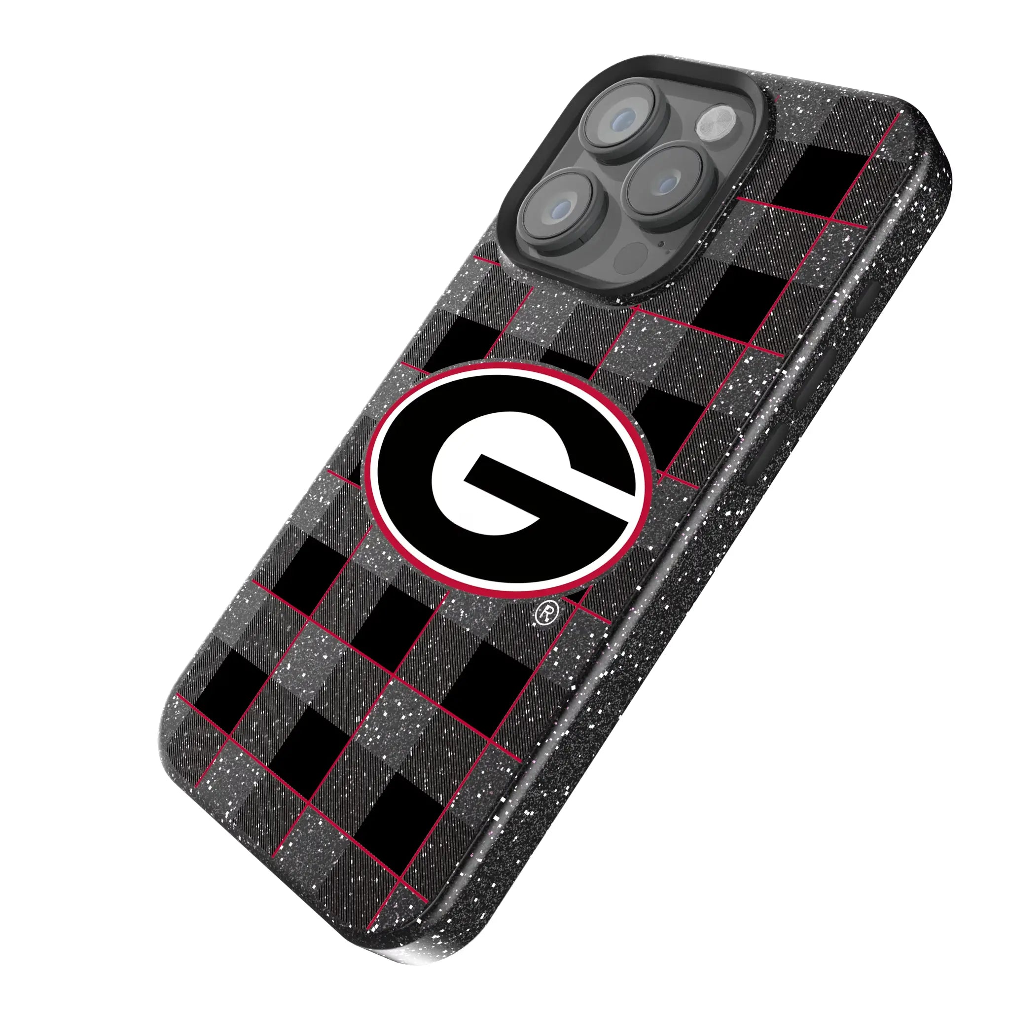 University of Georgia Bulldogs Plaid iPhone Bling Phone Case for Apple iPhone - Isometric View