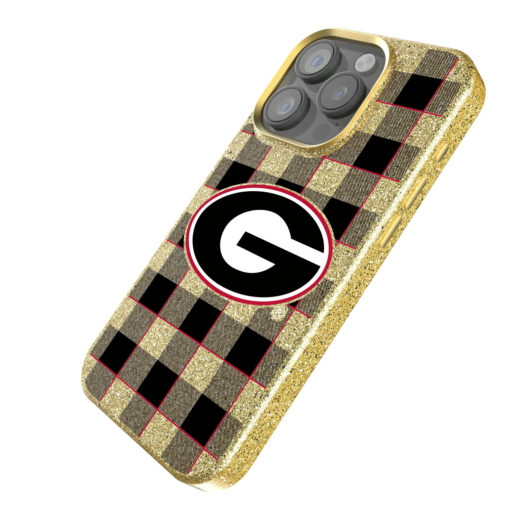 University of Georgia Bulldogs Plaid iPhone Bling Phone Case for Apple iPhone - Isometric View