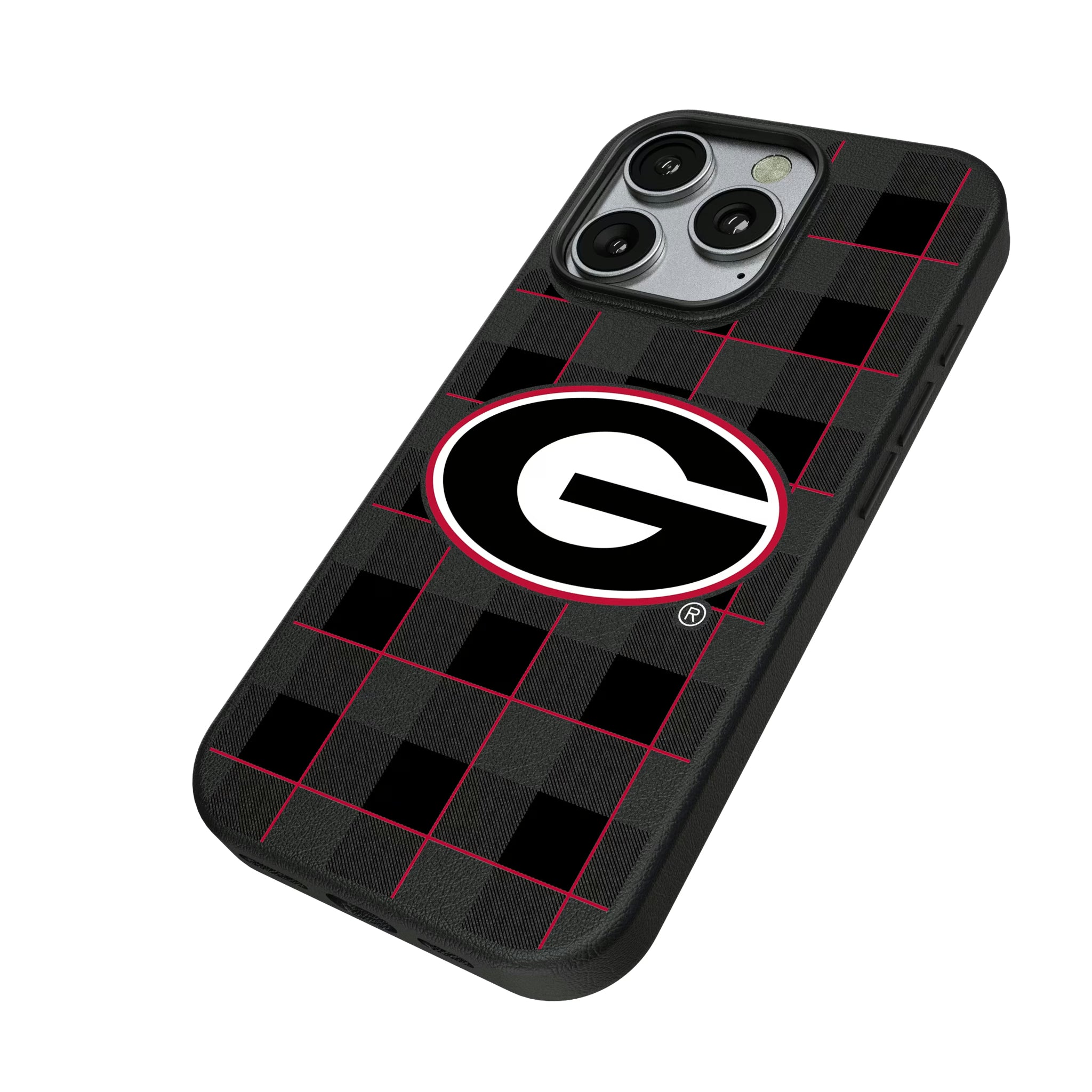 University of Georgia Bulldogs Plaid iPhone MagSafe Compatible Phone Case for Apple iPhone - Isometric View