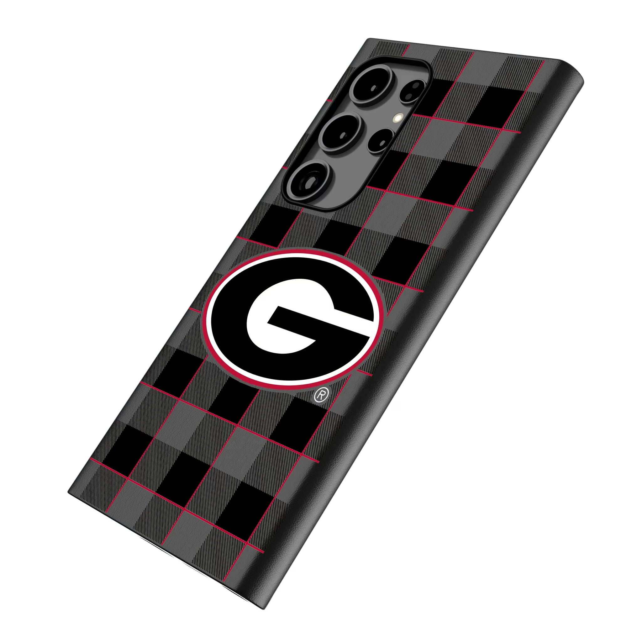 University of Georgia Bulldogs Plaid Galaxy MagSafe Compatible Phone Case for Samsung Galaxy - Isometric View
