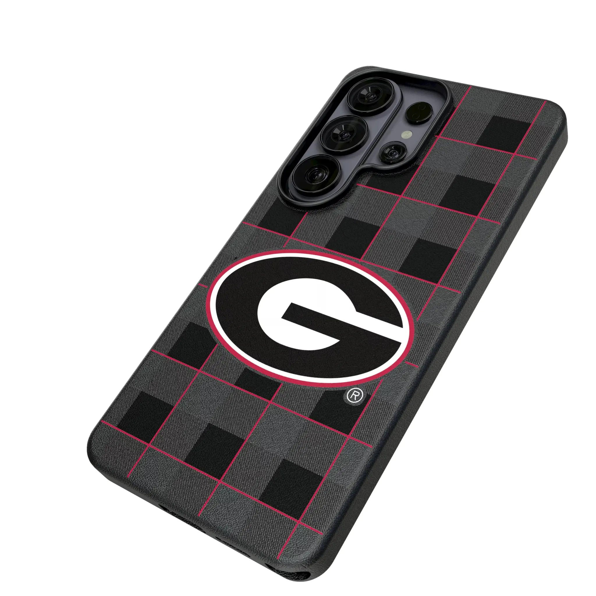 University of Georgia Bulldogs Plaid Galaxy MagSafe Compatible Phone Case for Samsung Galaxy - Isometric View#Device_Galaxy S26 Ultra