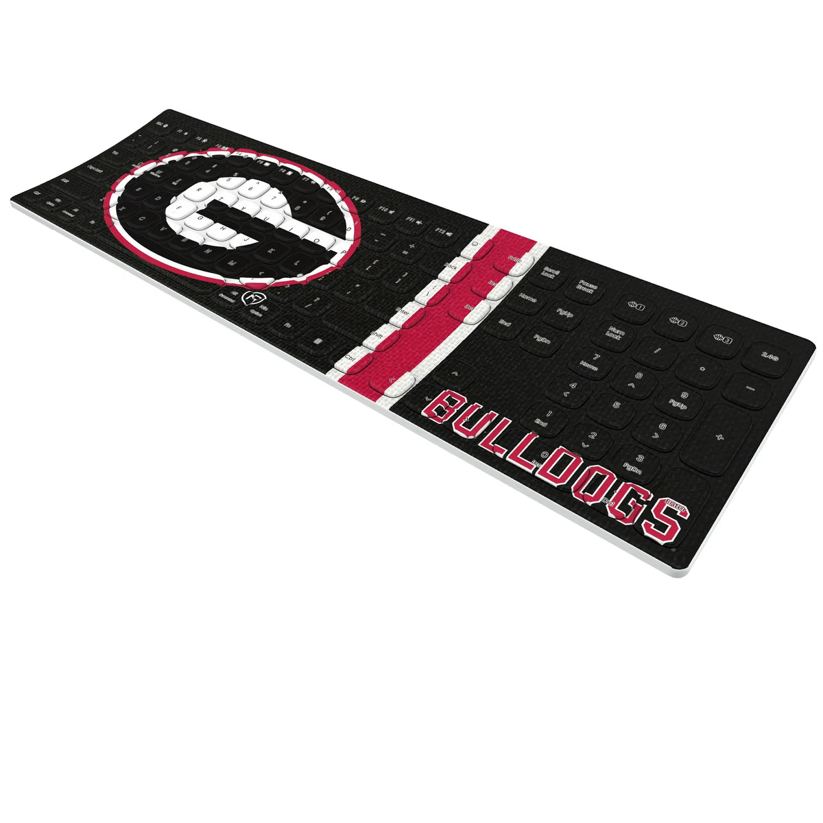 University of Georgia Bulldogs Stripe KKB605 Curved Wireless Keyboard - Isometric View