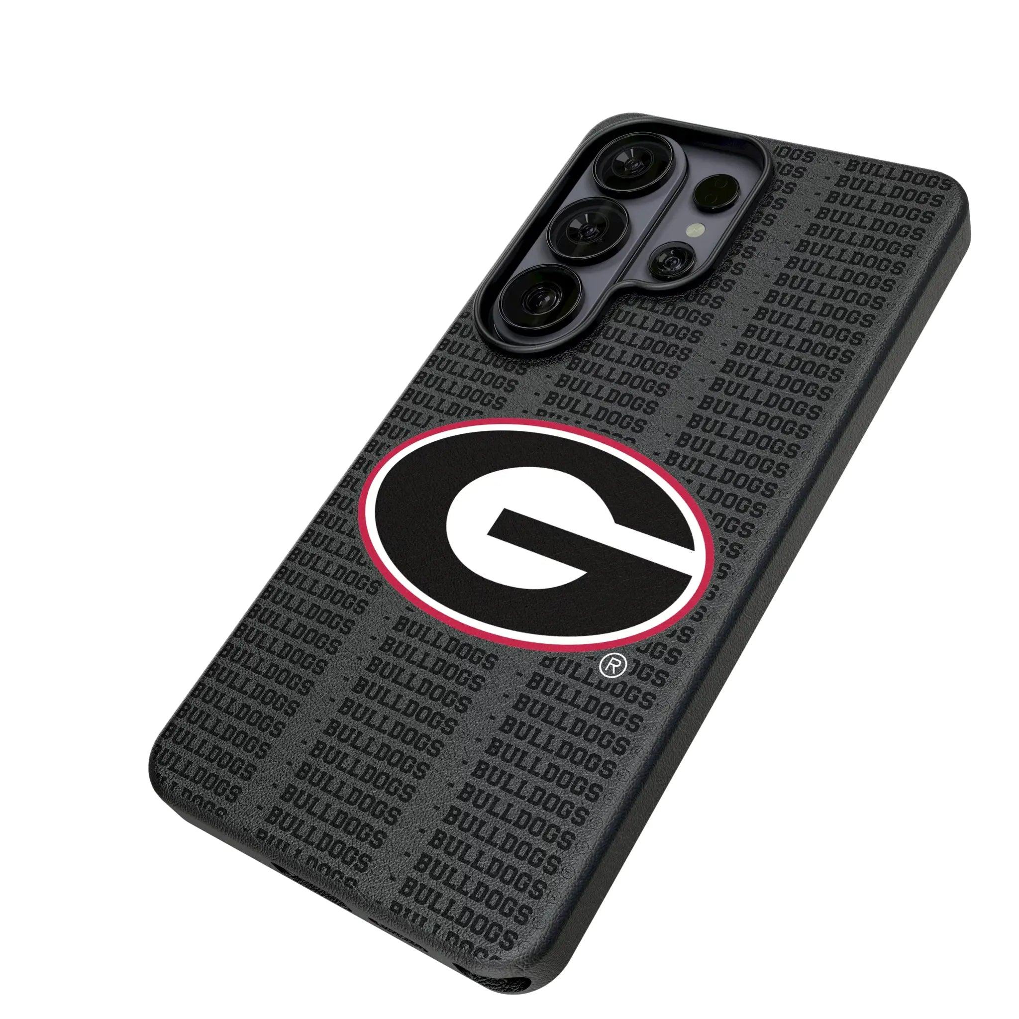 University of Georgia Bulldogs Text Backdrop Galaxy MagSafe Compatible Phone Case for Samsung Galaxy - Isometric View#Device_Galaxy S26 Ultra