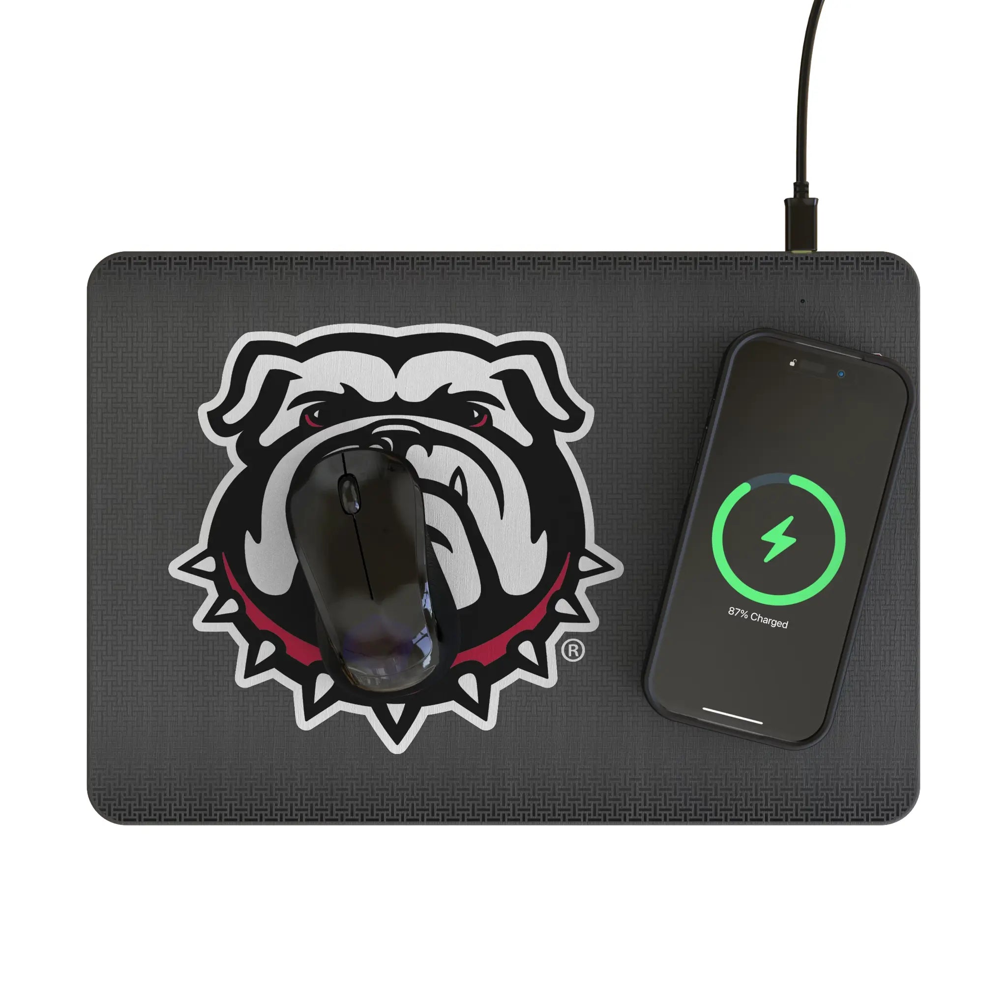 University of Georgia Bulldogs Uga Linen 15-Watt Wireless Charger and Mouse Pad - Lifestyle