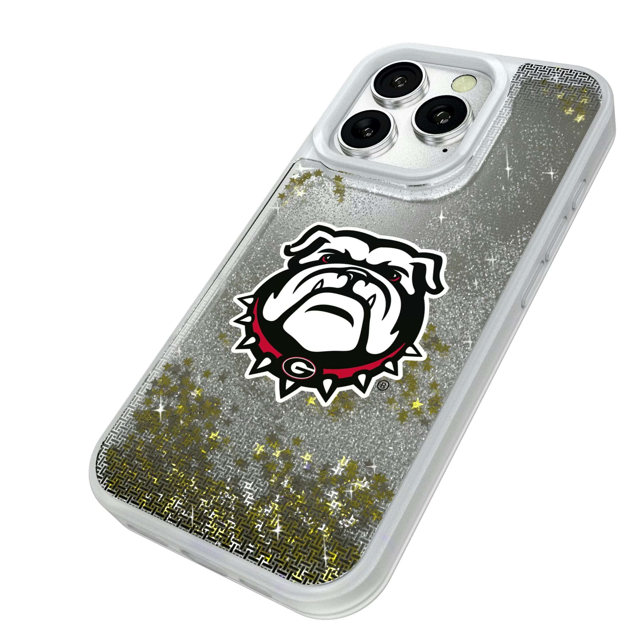 University of Georgia Bulldogs Uga Linen iPhone Glitter Phone Case for Apple iPhone - Isometric View#Device_iPhone 16 Pro