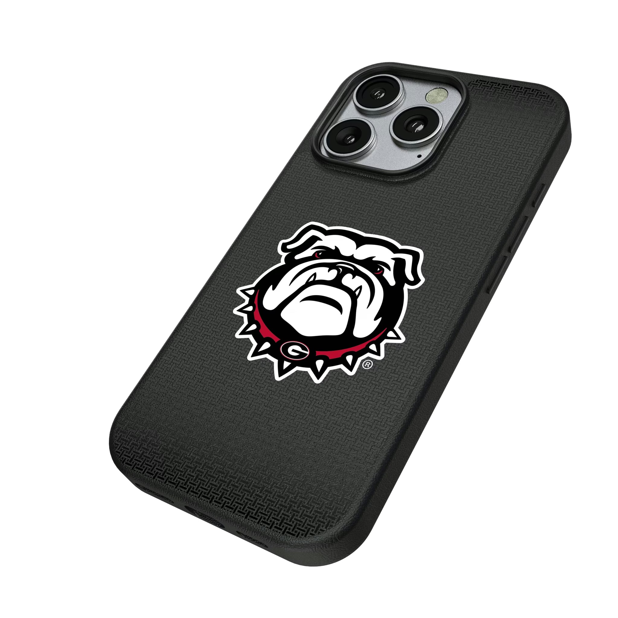 University of Georgia Bulldogs Uga Linen iPhone MagSafe Compatible Phone Case for Apple iPhone - Isometric View