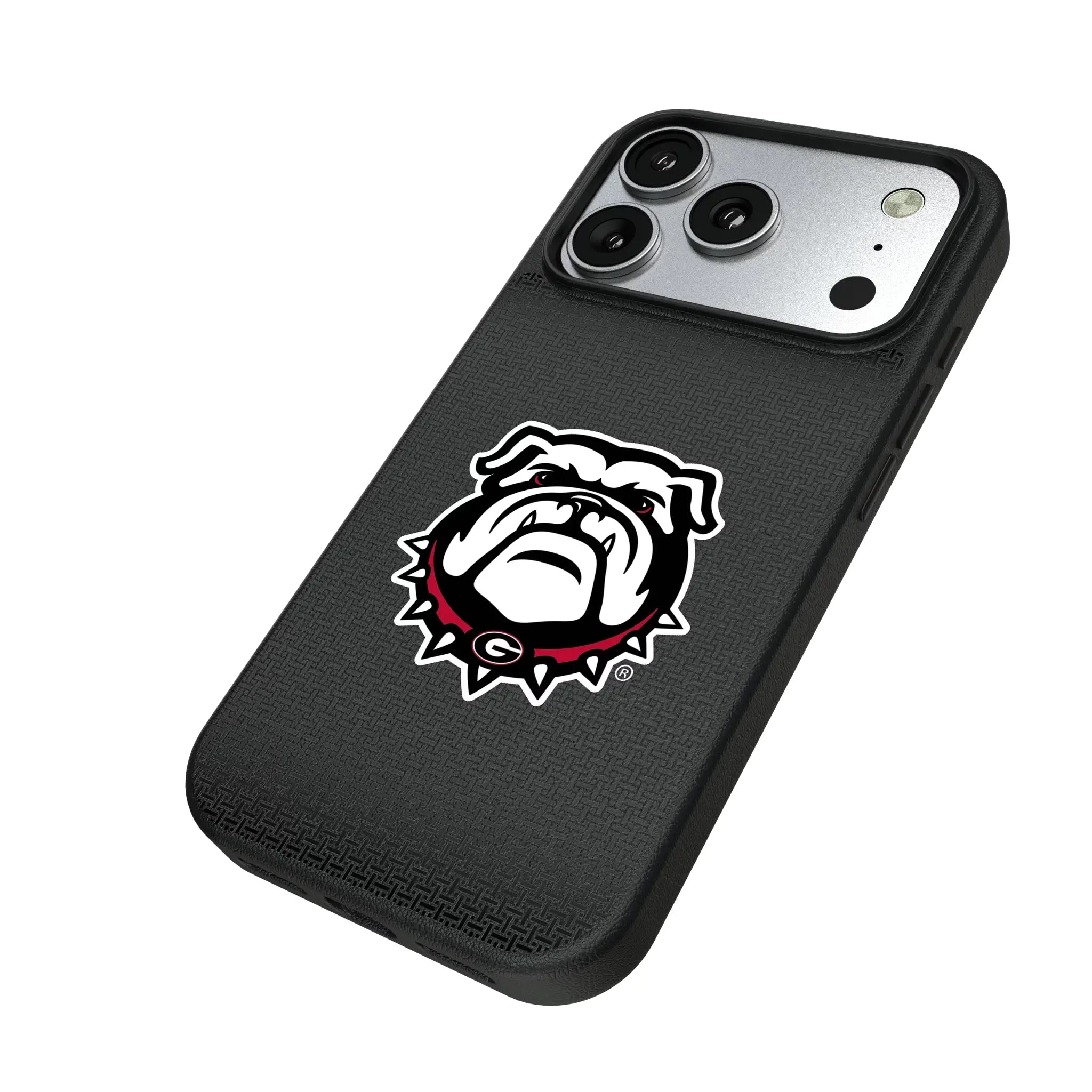 University of Georgia Bulldogs Uga Linen iPhone MagSafe Compatible Phone Case for Apple iPhone - Isometric View#Device_iPhone 17 Pro