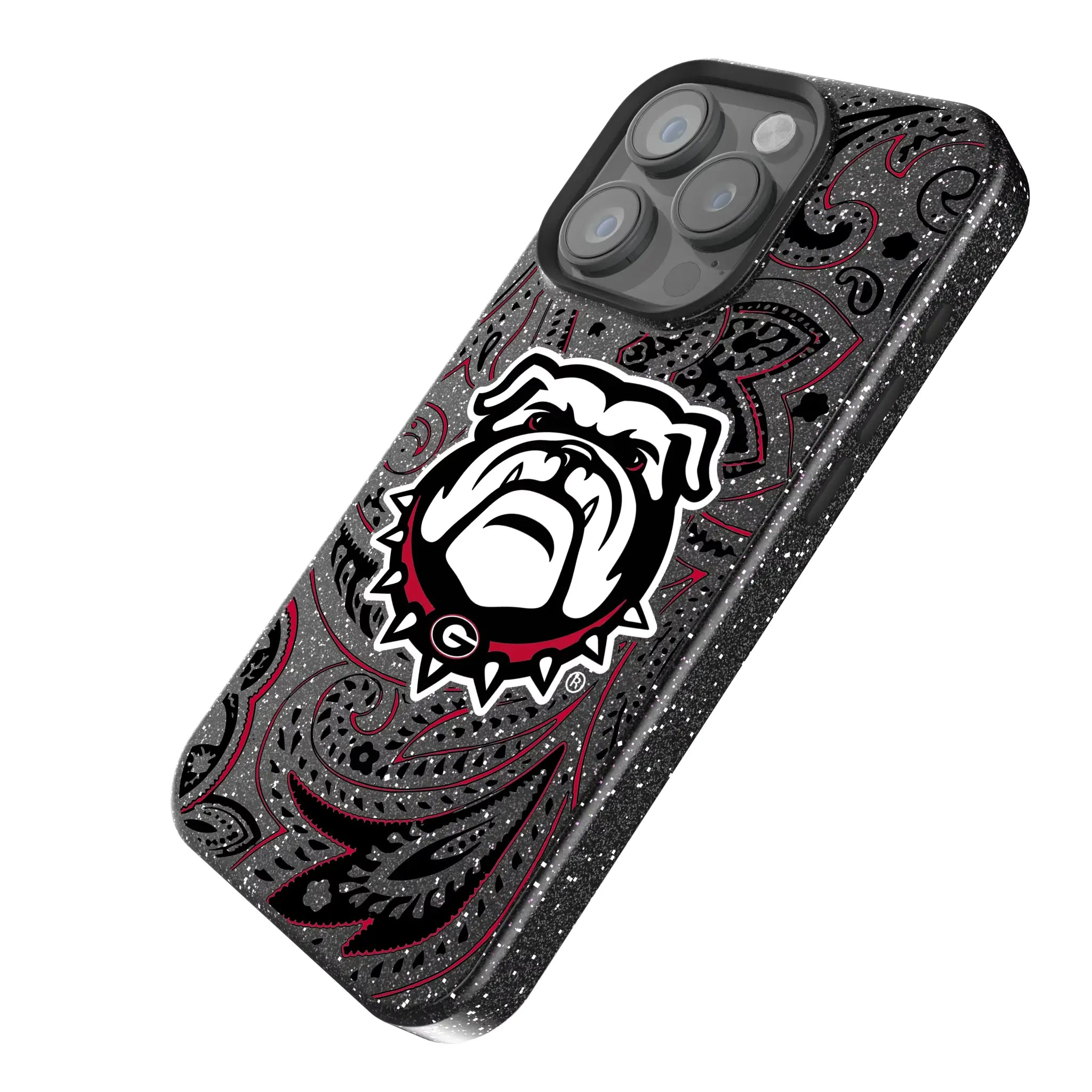 University of Georgia Bulldogs Uga Paisley iPhone Bling Phone Case for Apple iPhone - Isometric View