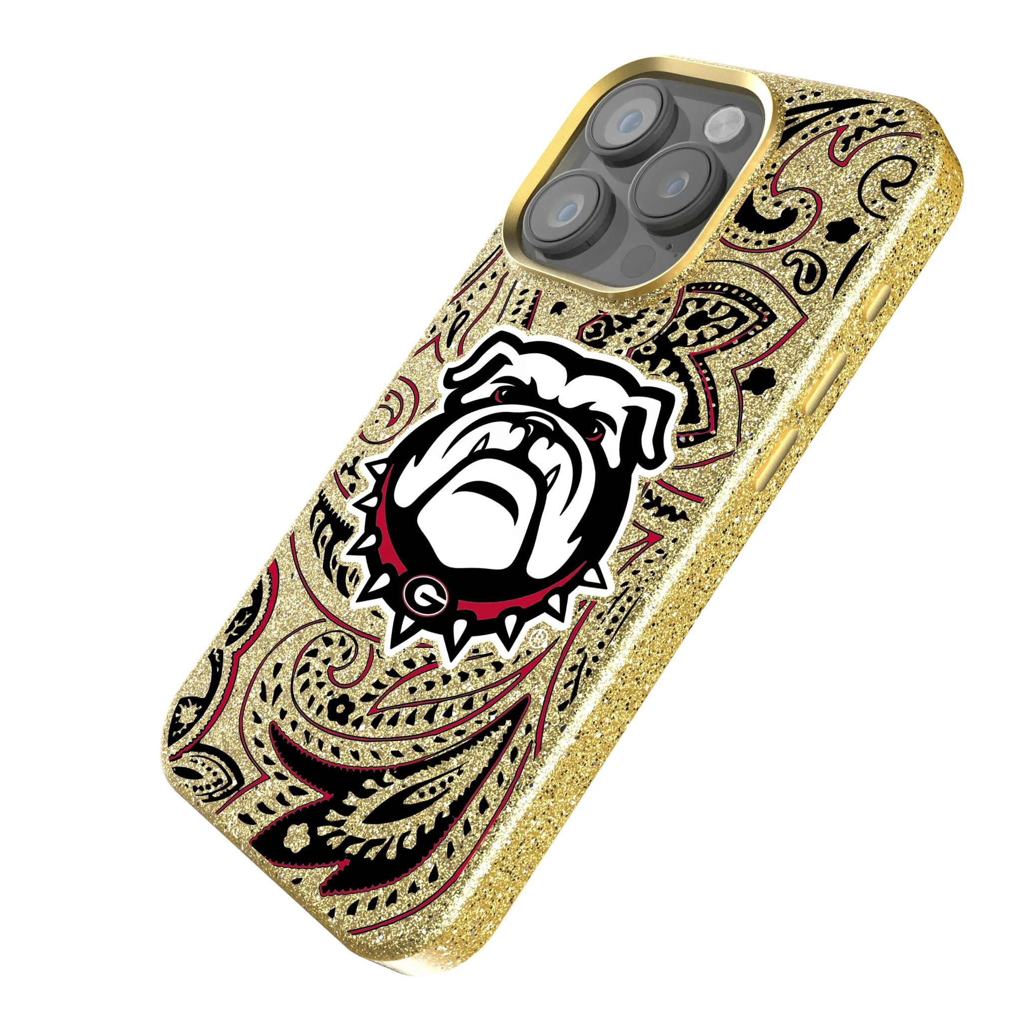 University of Georgia Bulldogs Uga Paisley iPhone Bling Phone Case for Apple iPhone - Isometric View