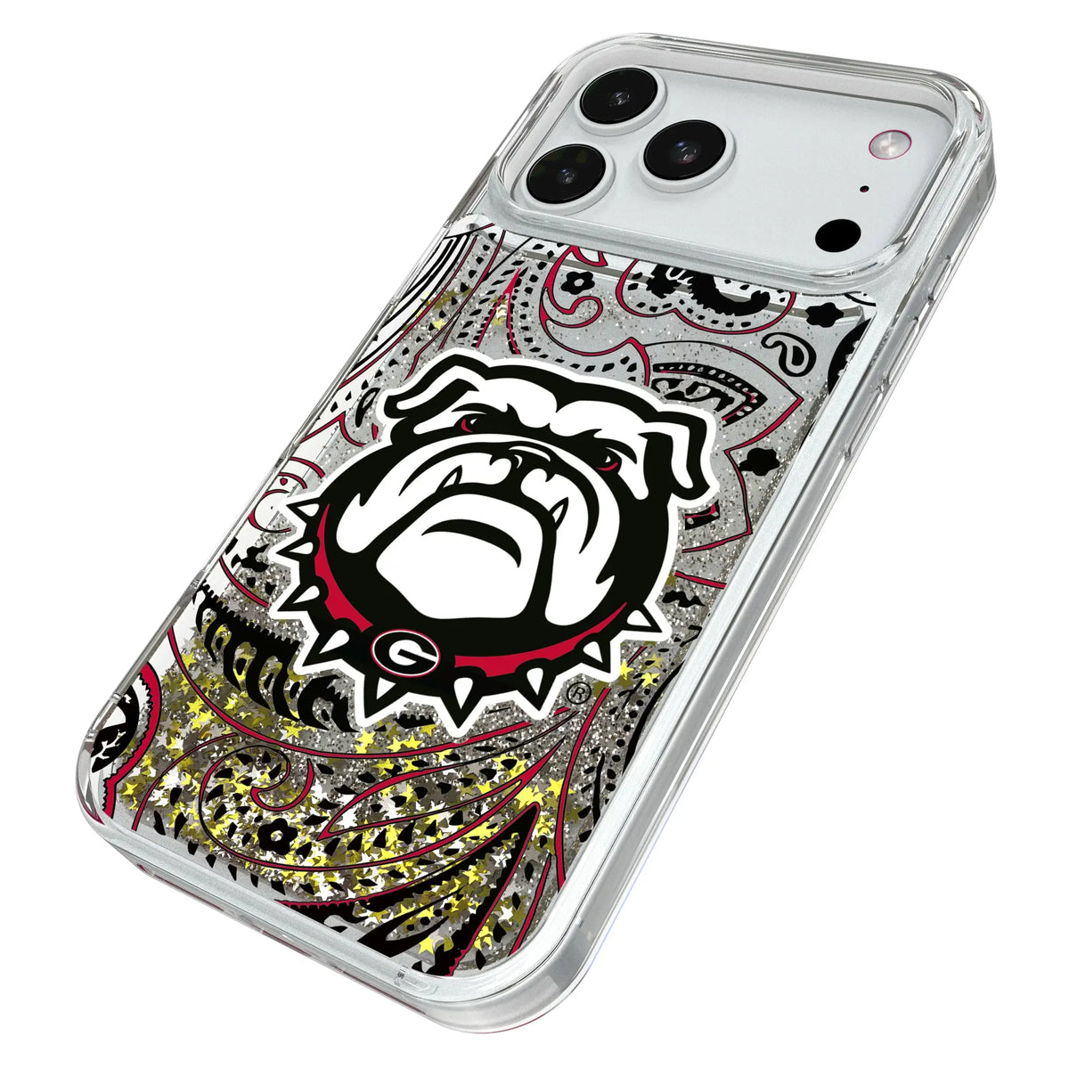 University of Georgia Bulldogs Uga Paisley iPhone Glitter Phone Case for Apple iPhone - Isometric View#Device_iPhone 18 Pro Max