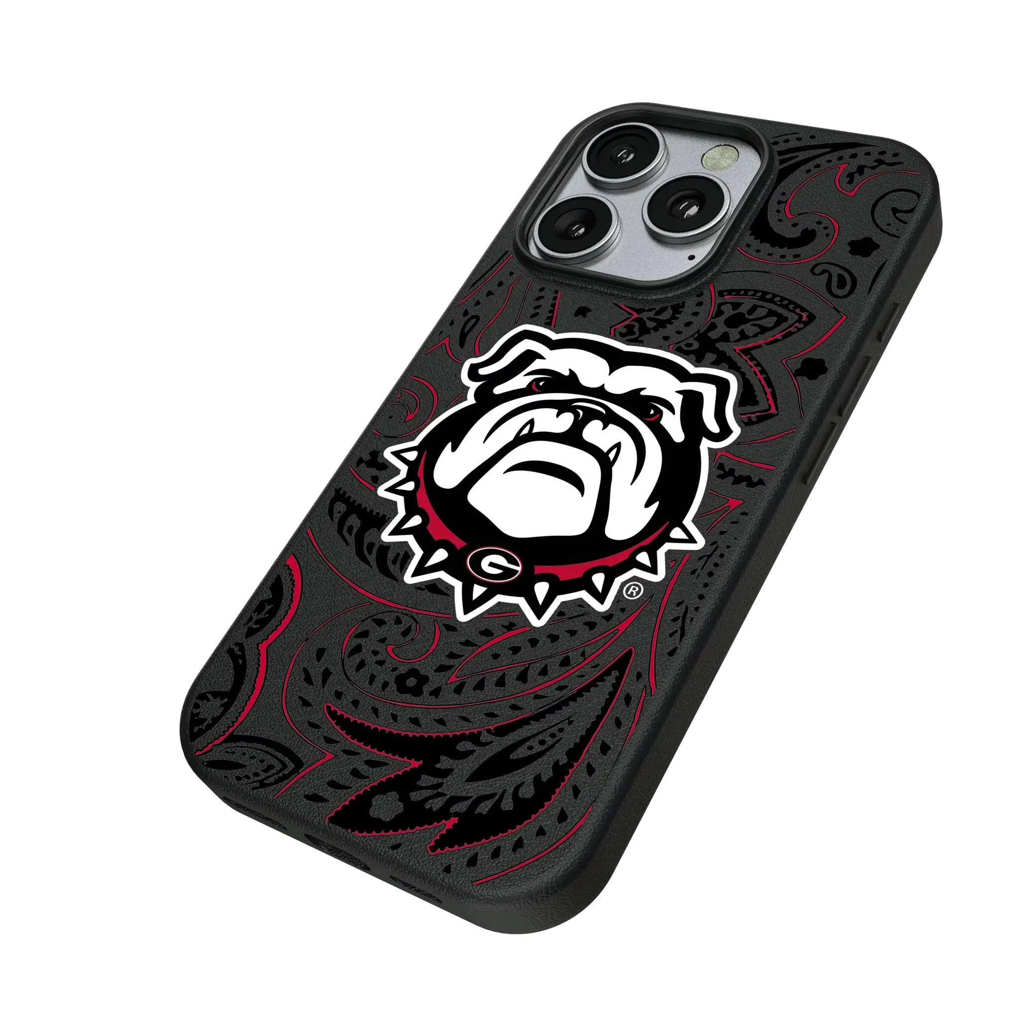 University of Georgia Bulldogs Uga Paisley iPhone MagSafe Compatible Phone Case for Apple iPhone - Isometric View