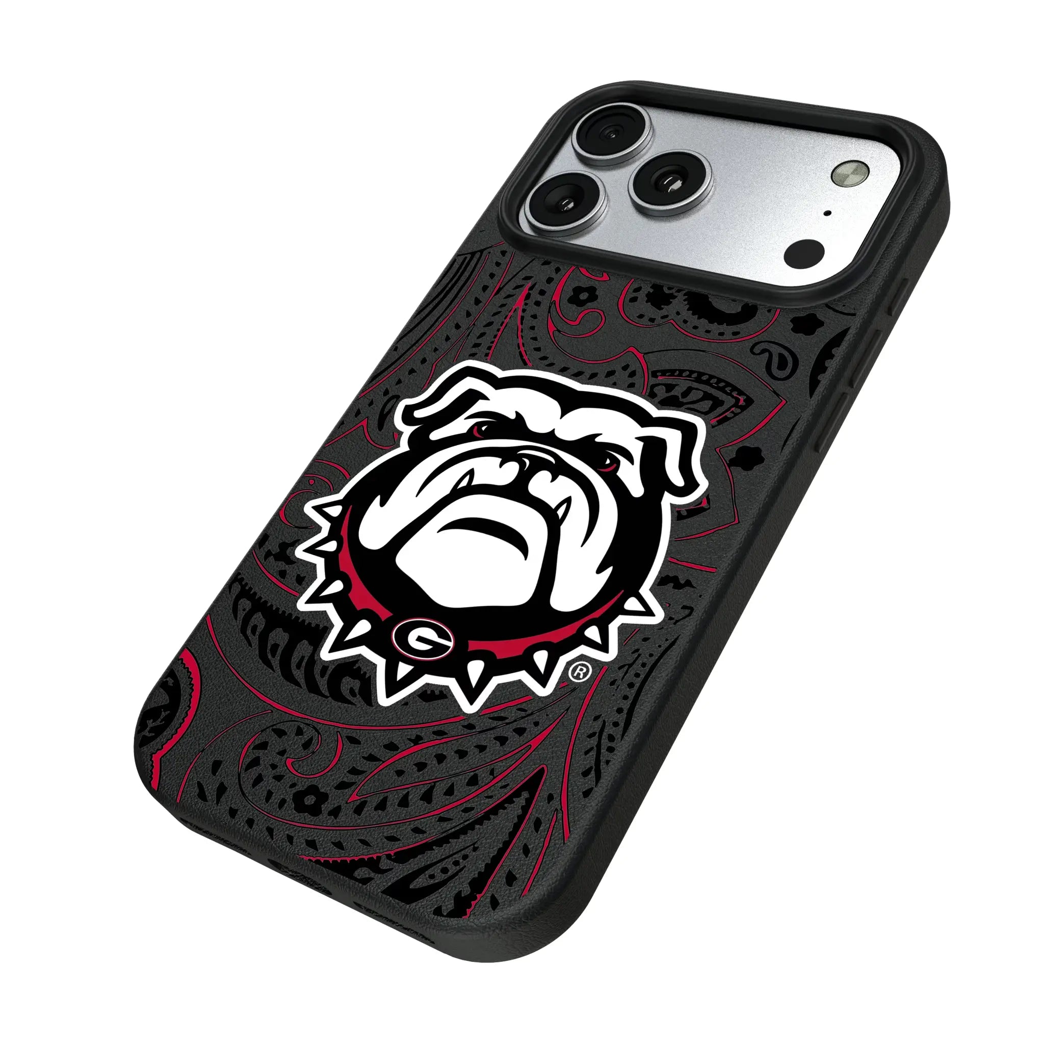 University of Georgia Bulldogs Uga Paisley iPhone MagSafe Compatible Phone Case for Apple iPhone - Isometric View#Device_iPhone 17 Pro Max