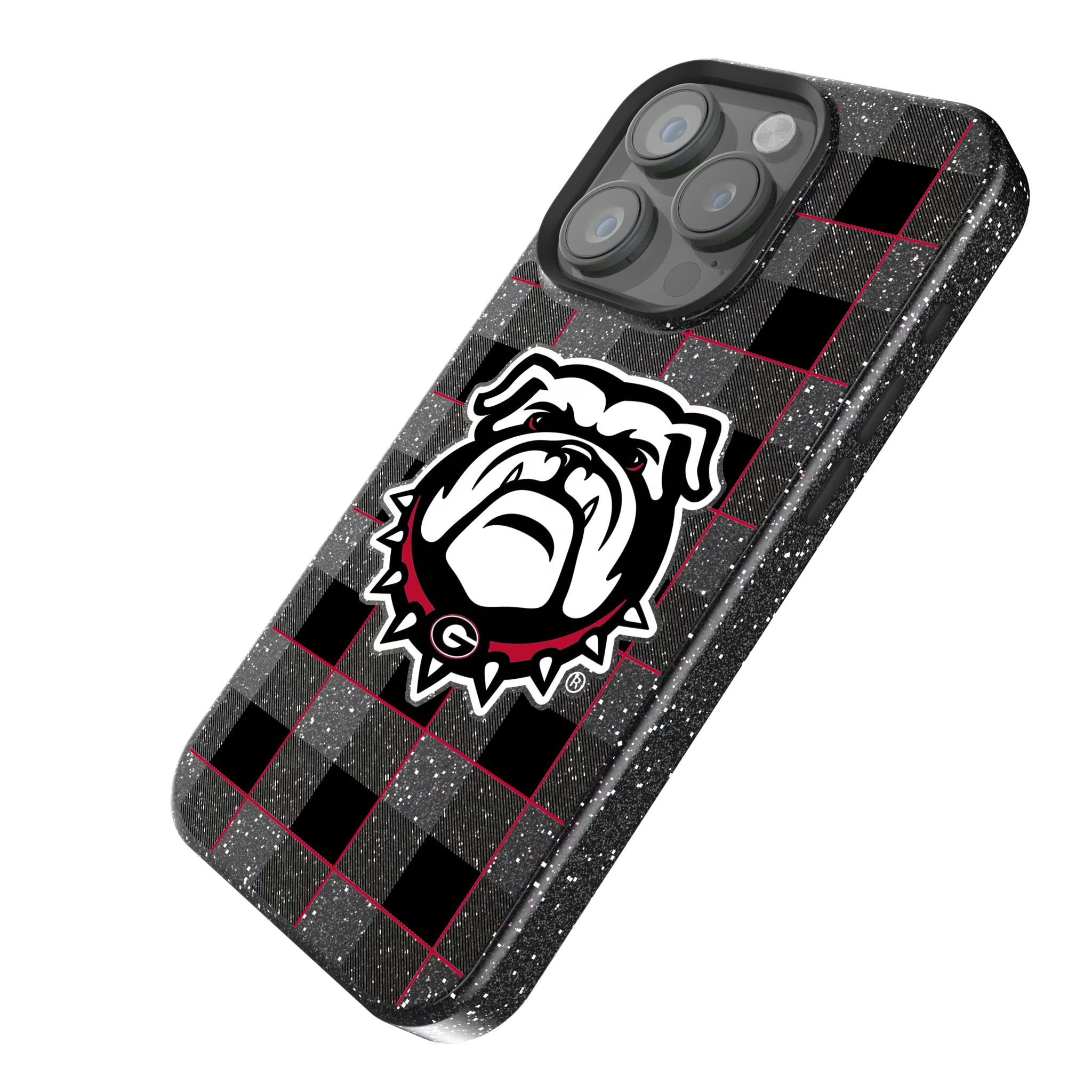 University of Georgia Bulldogs Uga Plaid iPhone Bling Phone Case for Apple iPhone - Isometric View