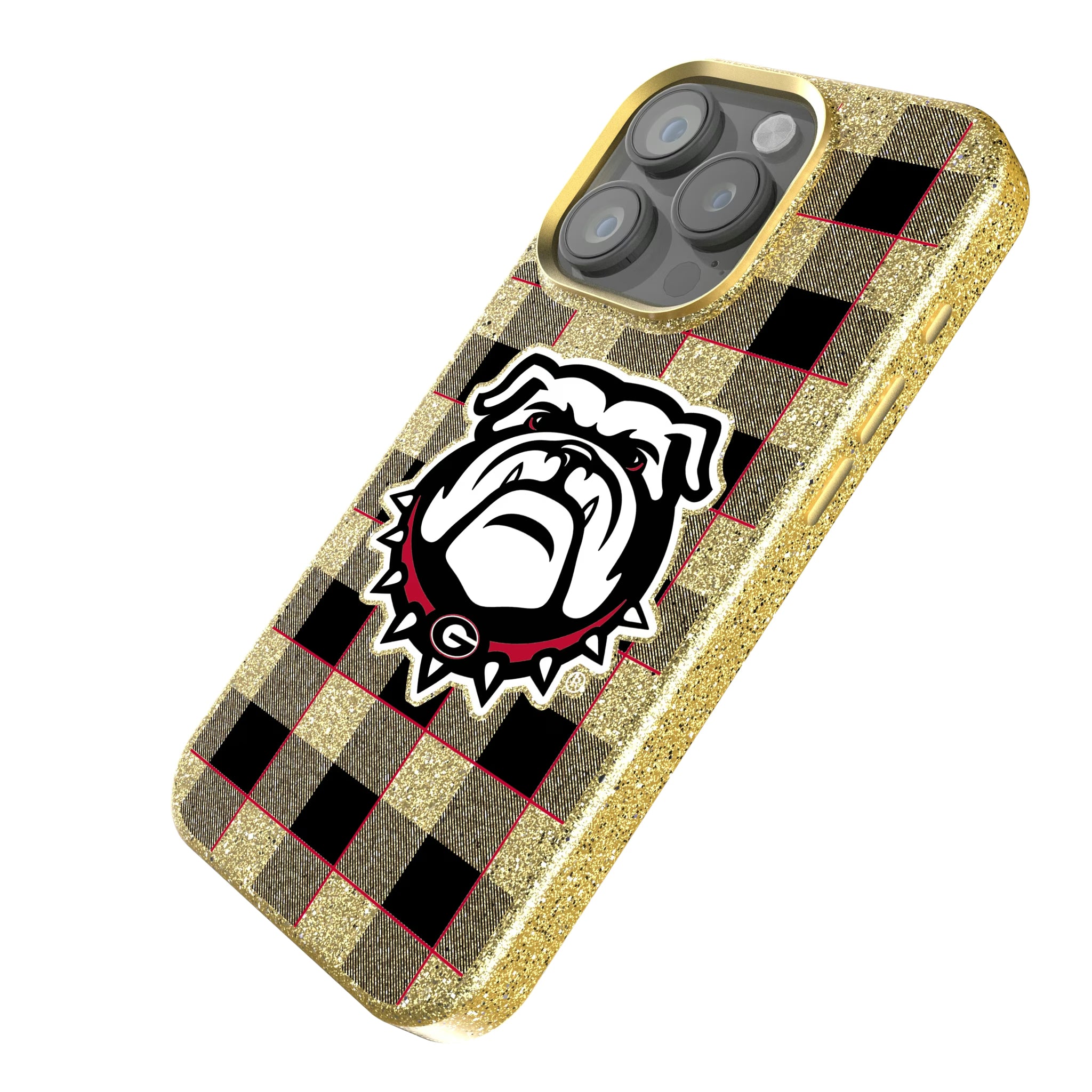 University of Georgia Bulldogs Uga Plaid iPhone Bling Phone Case for Apple iPhone - Isometric View