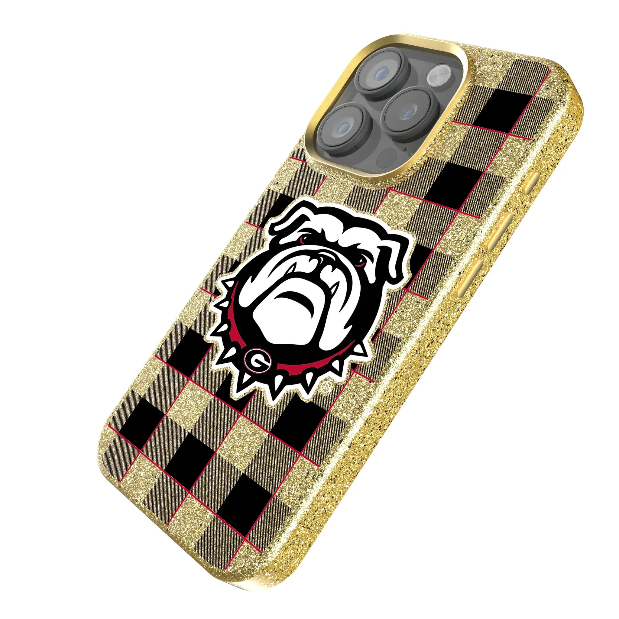 University of Georgia Bulldogs Uga Plaid iPhone Bling Phone Case for Apple iPhone - Isometric View