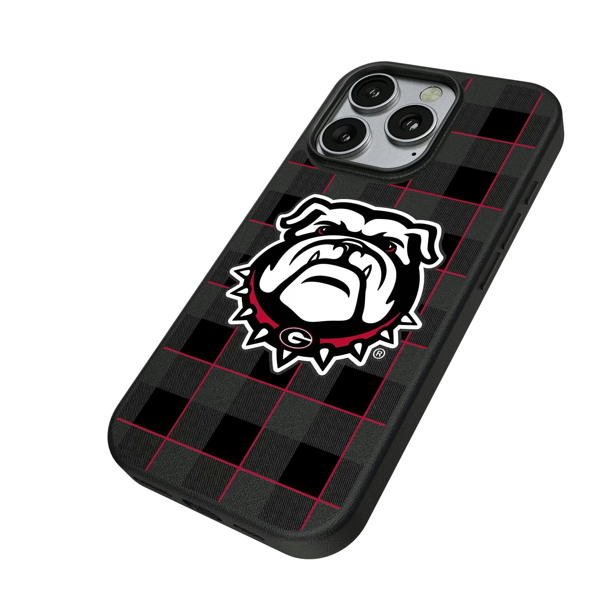 University of Georgia Bulldogs Uga Plaid iPhone MagSafe Compatible Phone Case for Apple iPhone - Isometric View